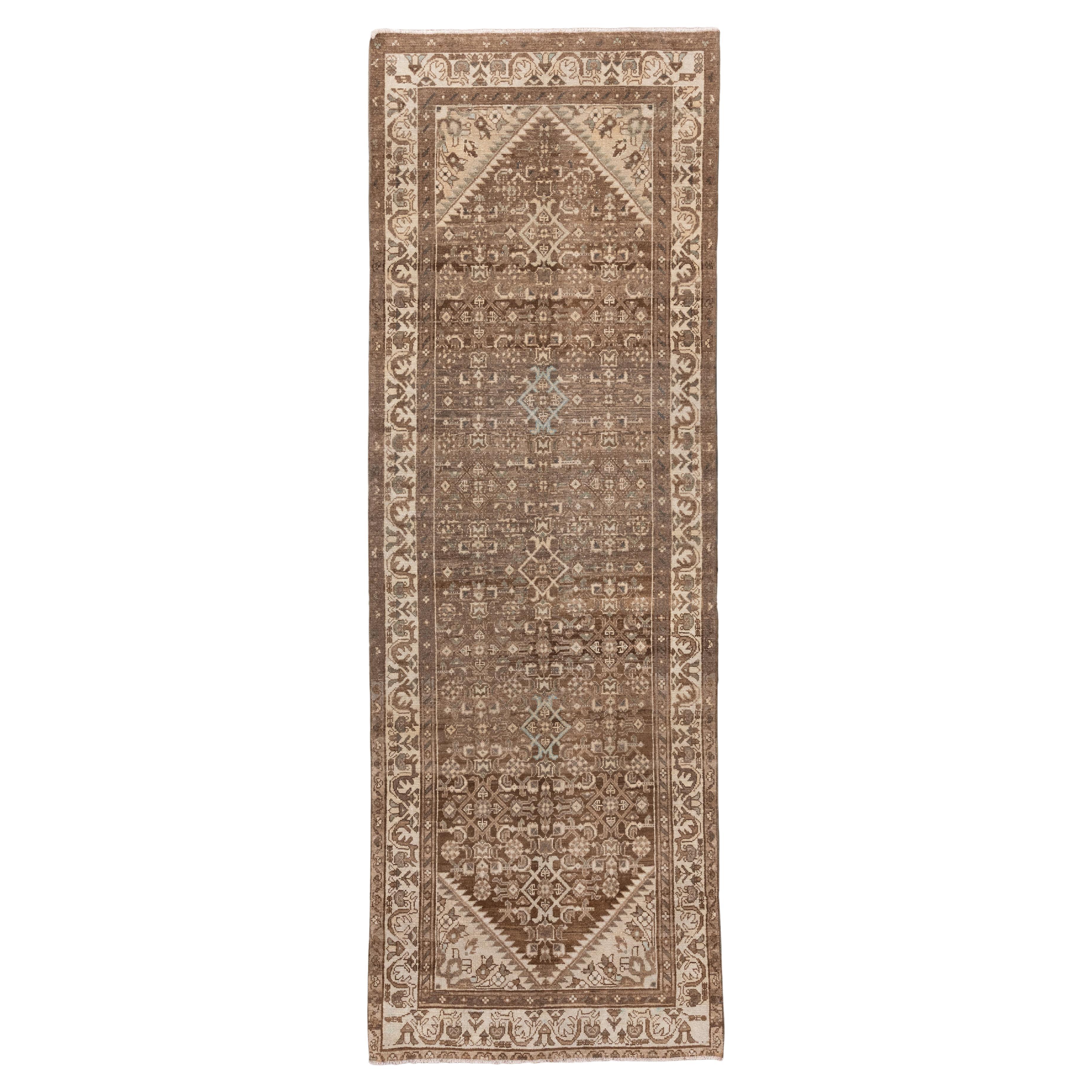 Antique Malayer Runner, Hand-Knotted in Distressed Browns and Neutrals For Sale