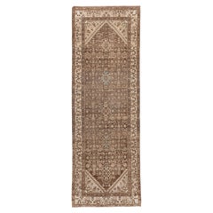 Antique Malayer Runner, Hand-Knotted in Distressed Browns and Neutrals