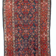 Antique Malayer Runner, Hand-Knotted Wool, Navy & Red, Turkish Design