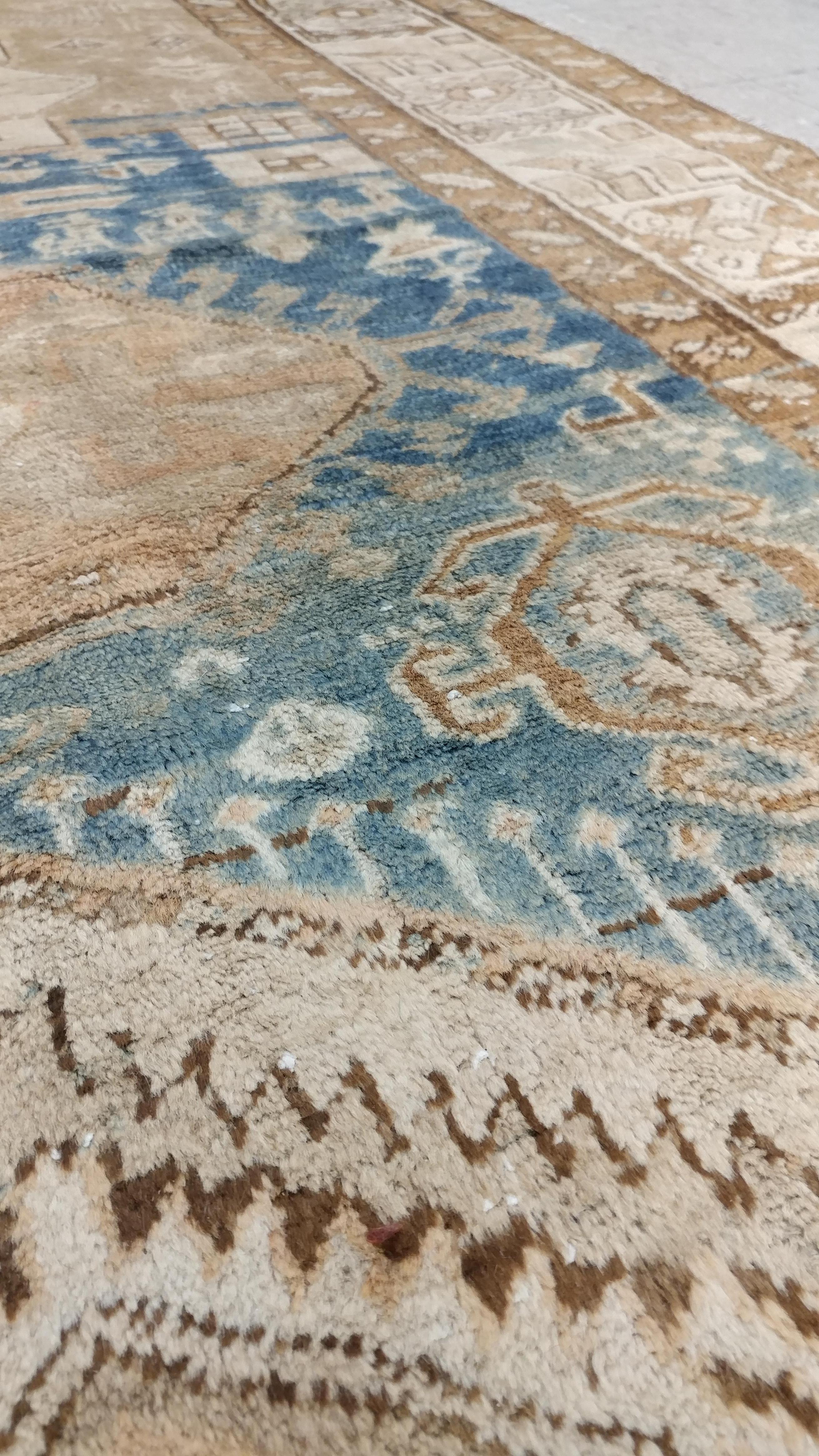 Tapis de couloir Malayer ancien, tapis oriental fait main, ivoire, taupe, or, bleu clair en vente 4
