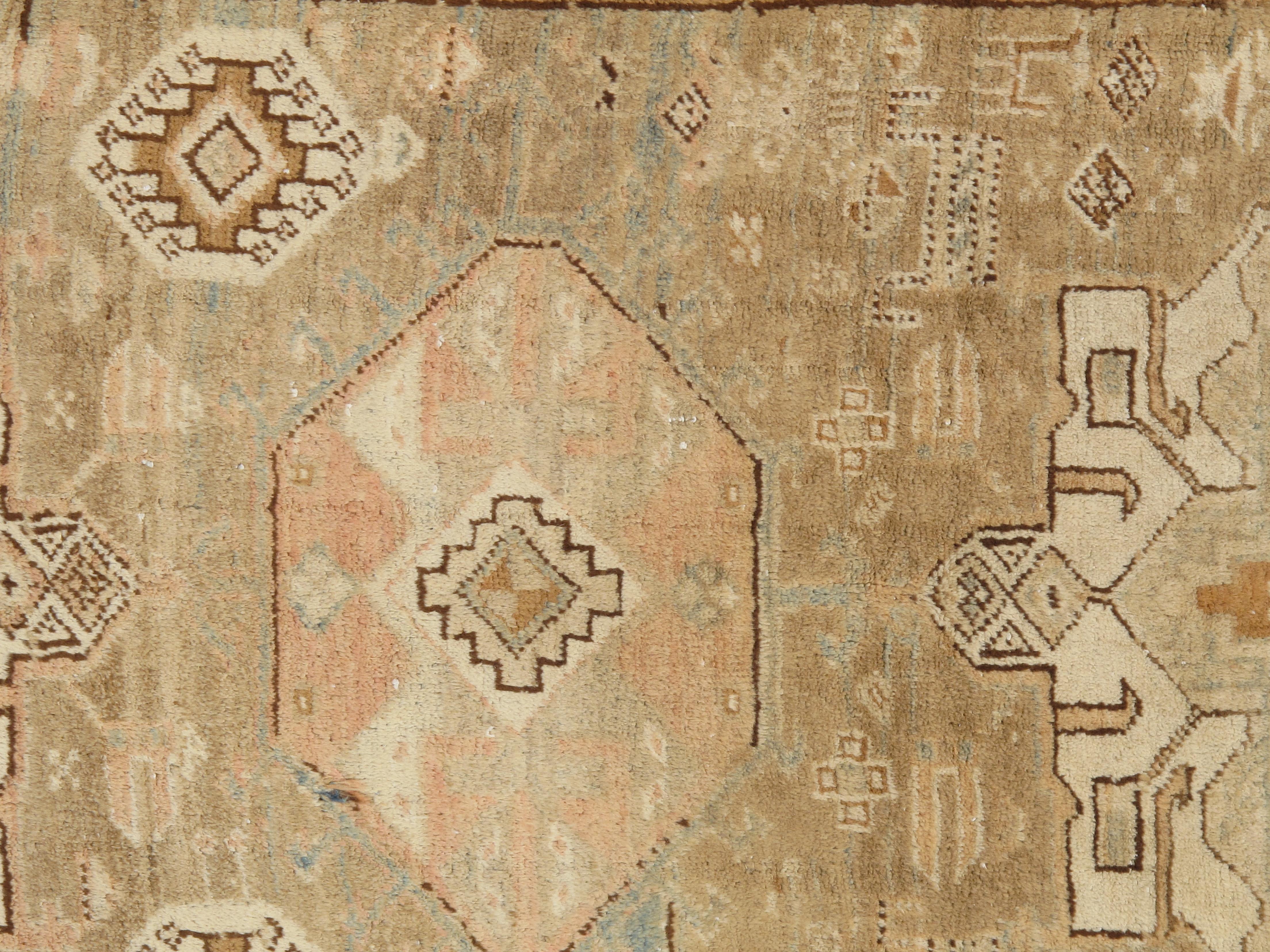 Tapis de couloir Malayer ancien, tapis oriental fait main, ivoire, taupe, or, bleu clair en vente 9