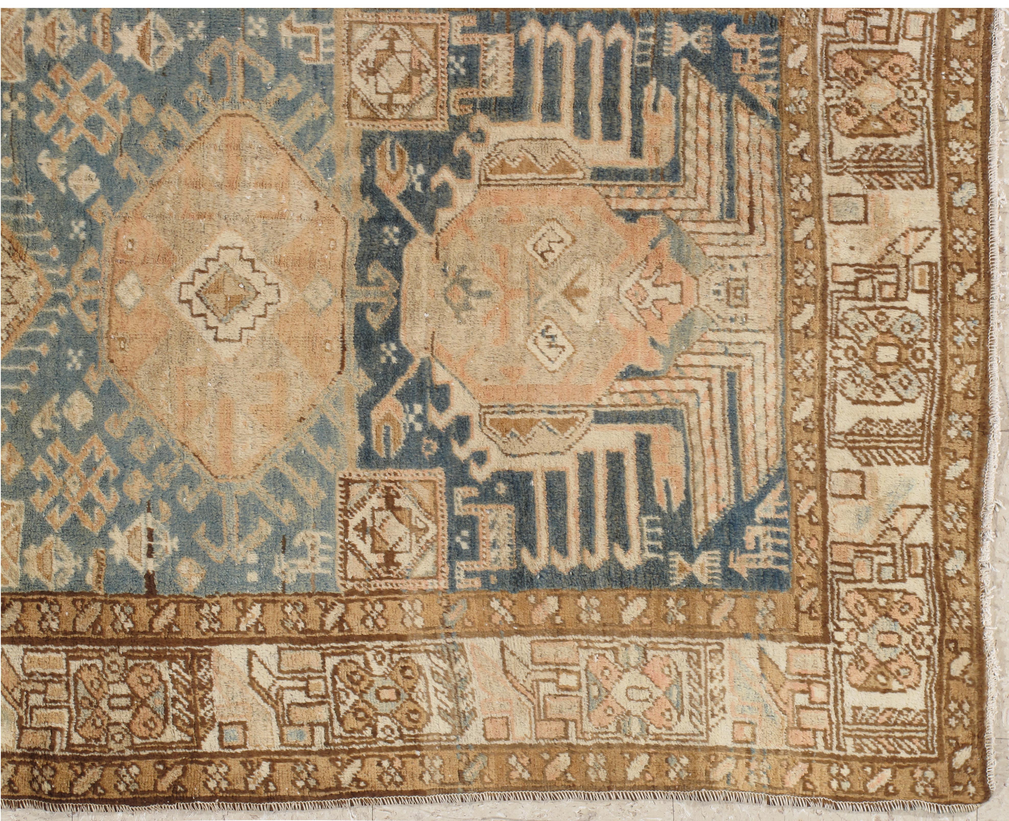 Perse Tapis de couloir Malayer ancien, tapis oriental fait main, ivoire, taupe, or, bleu clair en vente