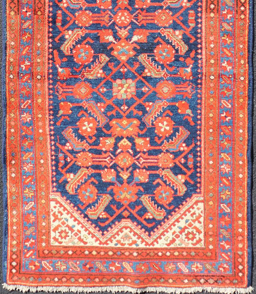 Hand-Knotted Antique Malayer Runner with All-Over Geometric Herati Design For Sale