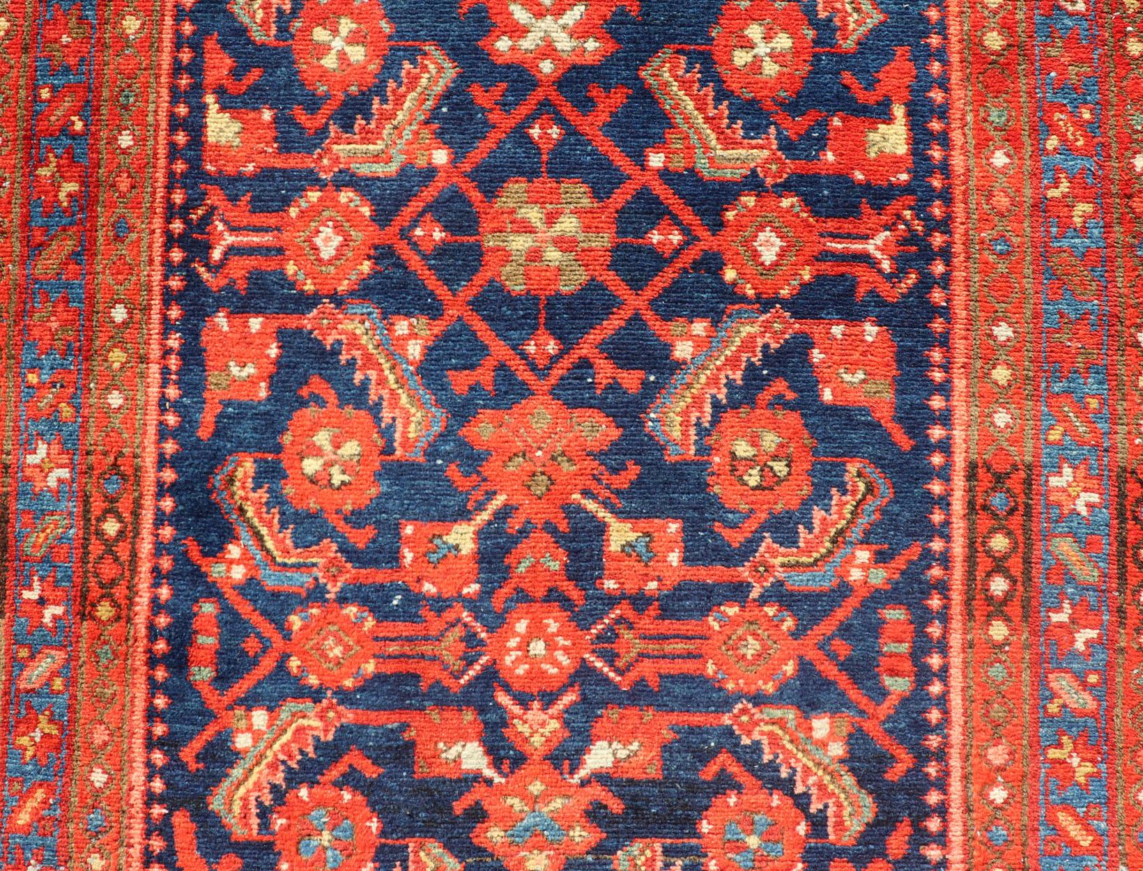 Wool Antique Malayer Runner with All-Over Geometric Herati Design For Sale