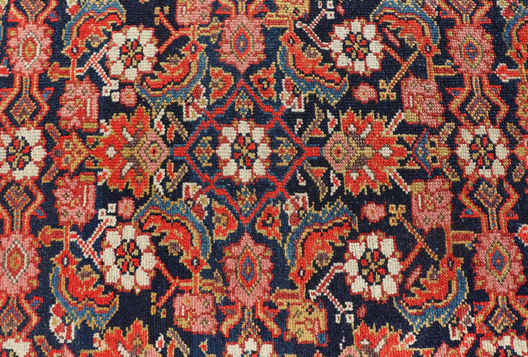 Antique Malayer runner, rug PTA-21015, country of origin / type: Persian / Malayer, circa Early-20th century.

This antique Malayer features an all-over Herati Design set upon a dark blue background. The herati patterns are rendered in variations