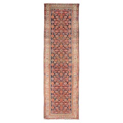 Tapis de couloir Malayer ancien avec motif Herati sur toute sa surface et de belles couleurs