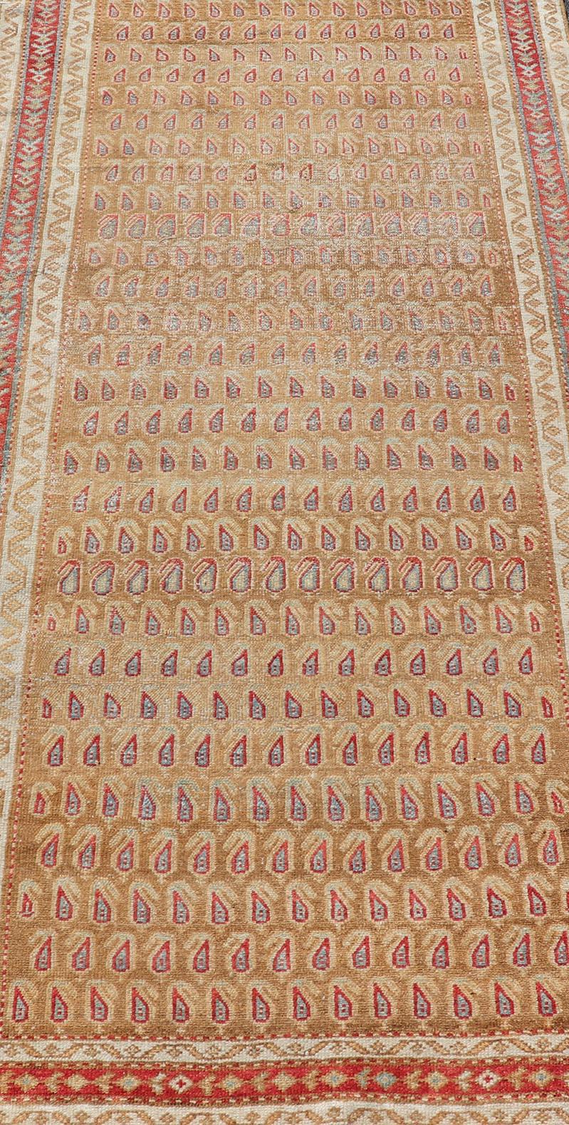Antique Malayer Runner with All-Over Paisley Design in Red, Brown, and Blue In Good Condition For Sale In Atlanta, GA
