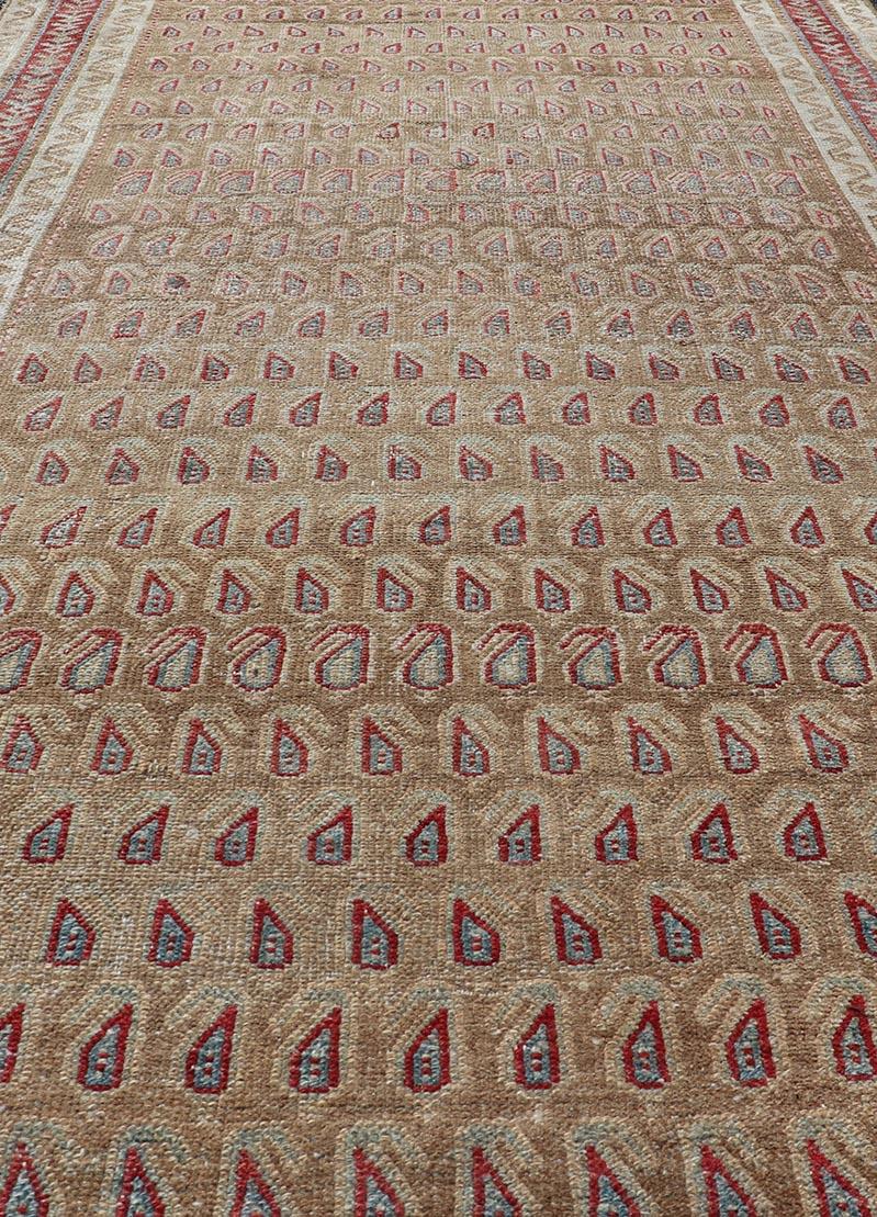 20th Century Antique Malayer Runner with All-Over Paisley Design in Red, Brown, and Blue For Sale