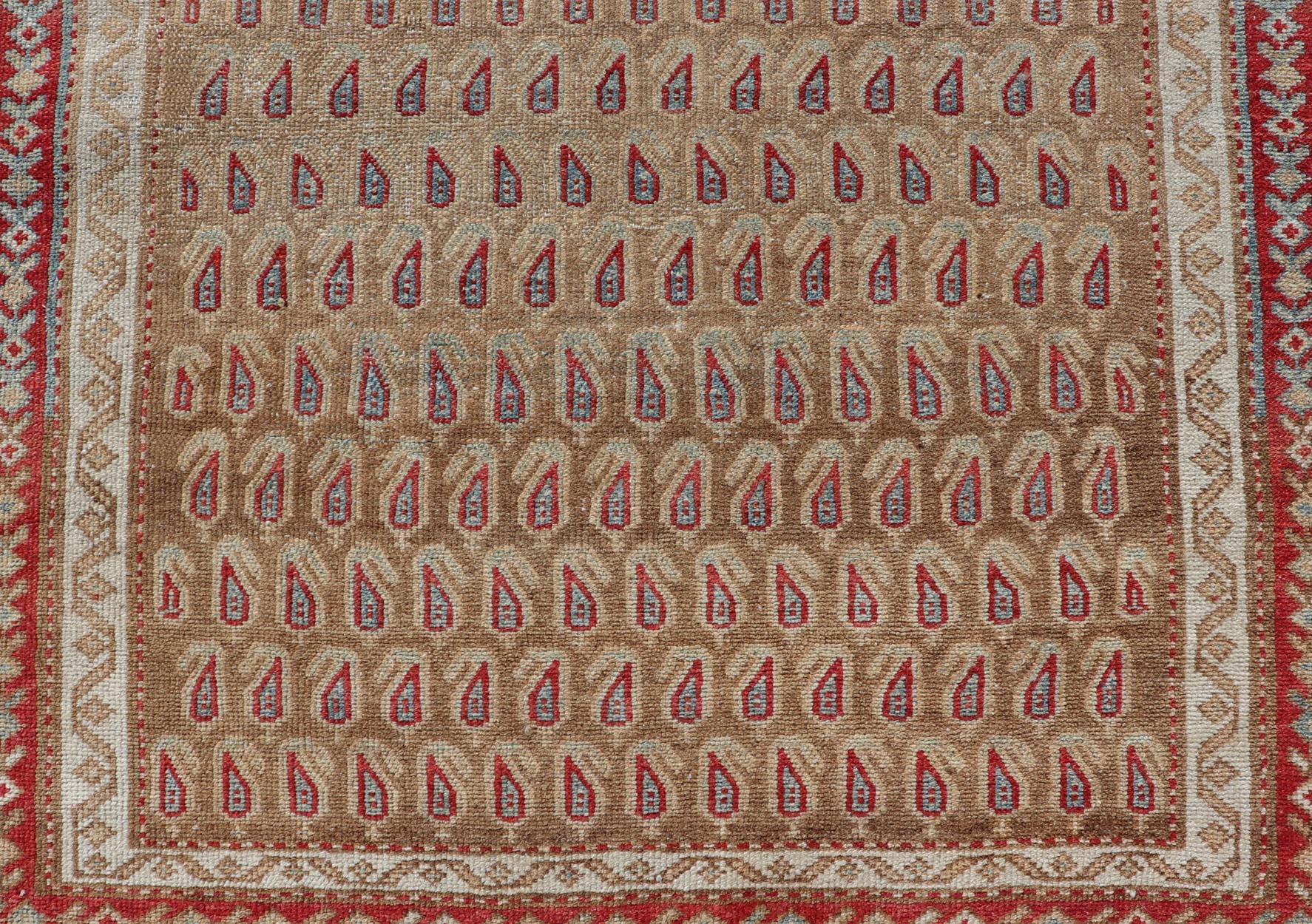 Antique Malayer Runner with All-Over Paisley Design in Red, Brown, and Blue For Sale 2