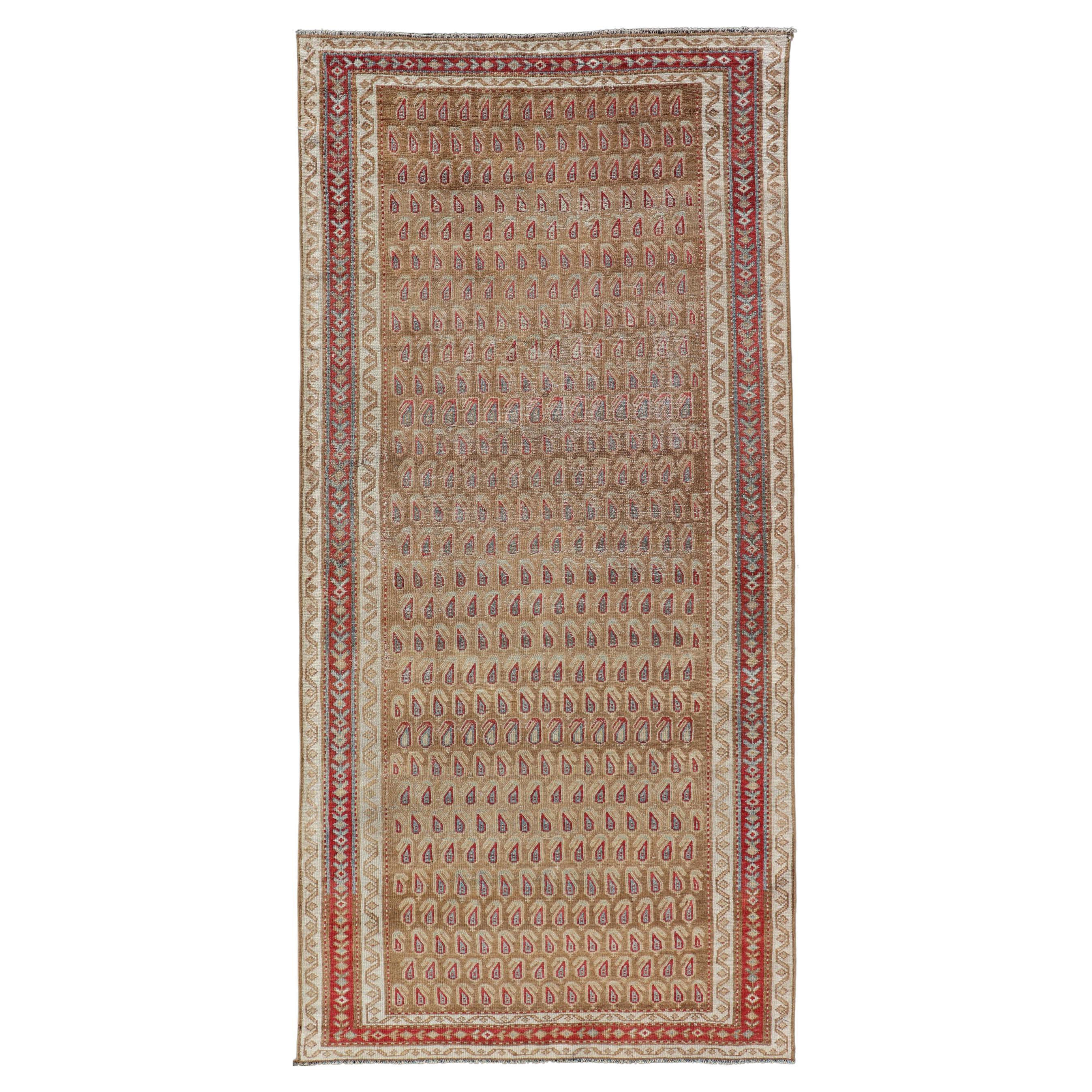 Antique Malayer Runner with All-Over Paisley Design in Red, Brown, and Blue