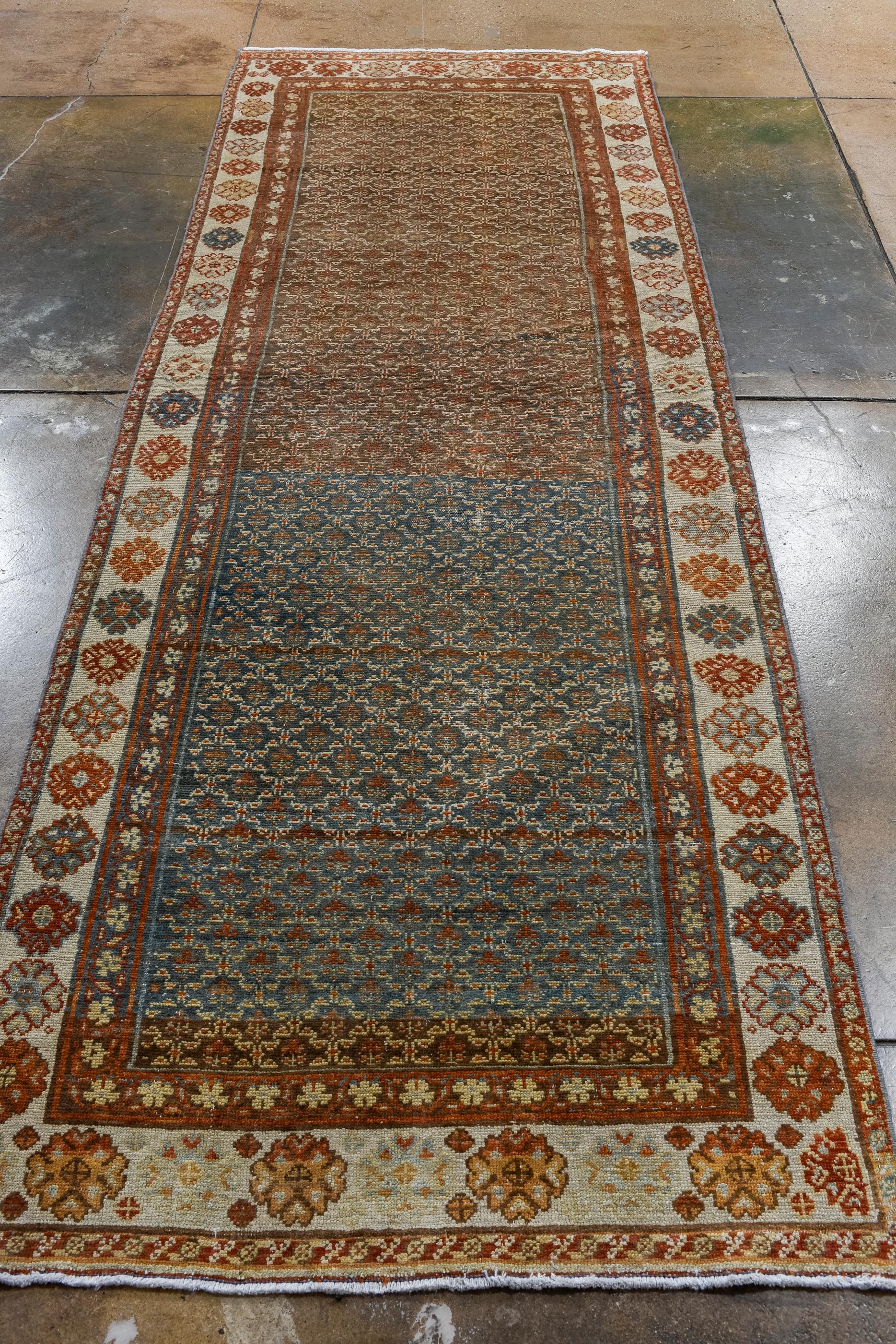 Persian Antique Malayer Runner with Allover Diamond Design and Dark Colors For Sale