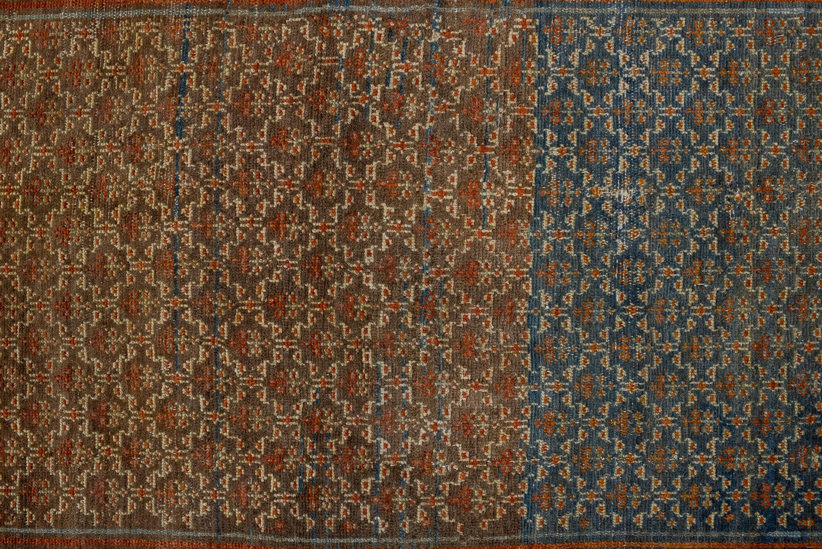 Antique Malayer Runner with Allover Diamond Design and Dark Colors In Fair Condition For Sale In New York, NY