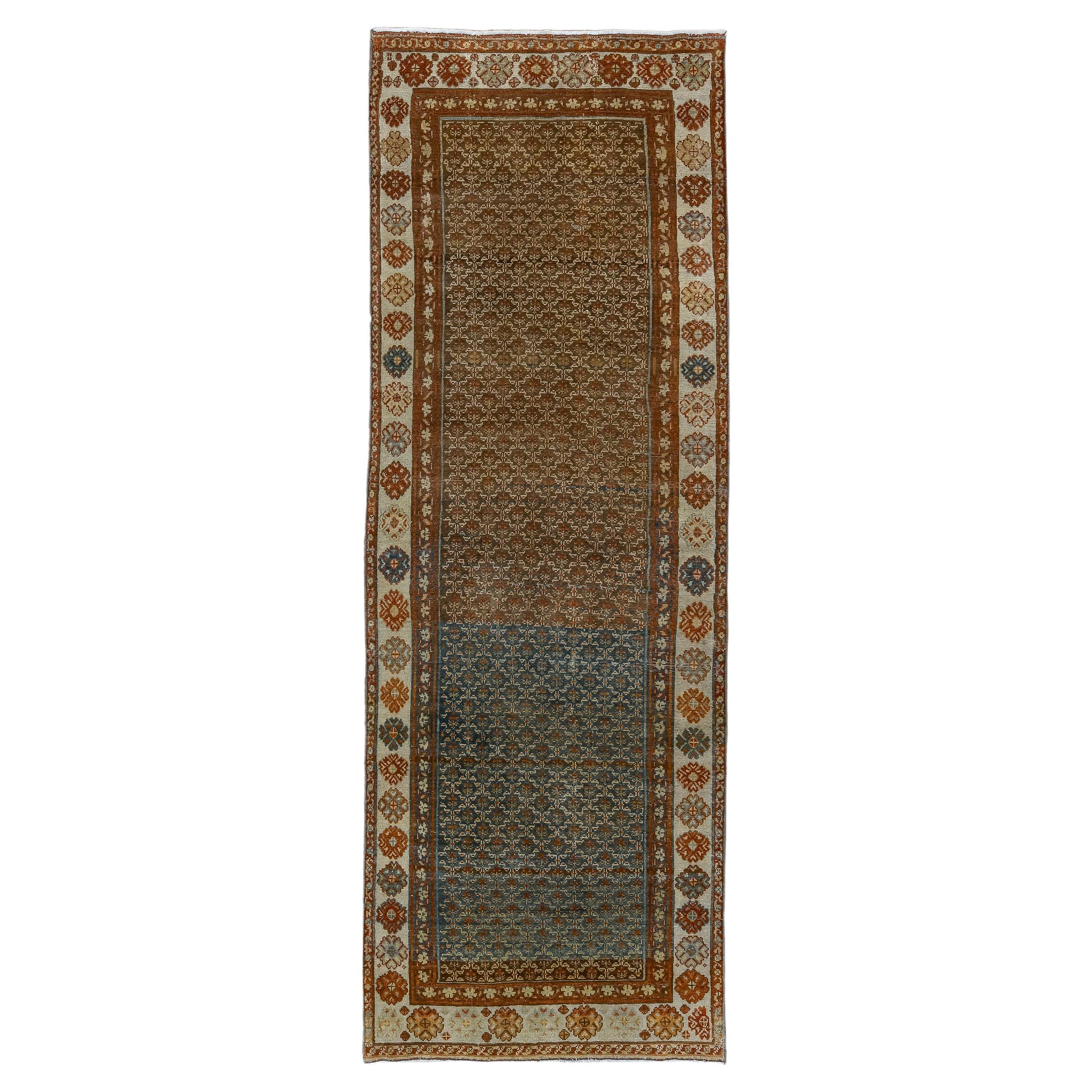 Antique Malayer Runner with Allover Diamond Design and Dark Colors For Sale