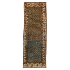Vintage Malayer Runner with Allover Diamond Design and Dark Colors