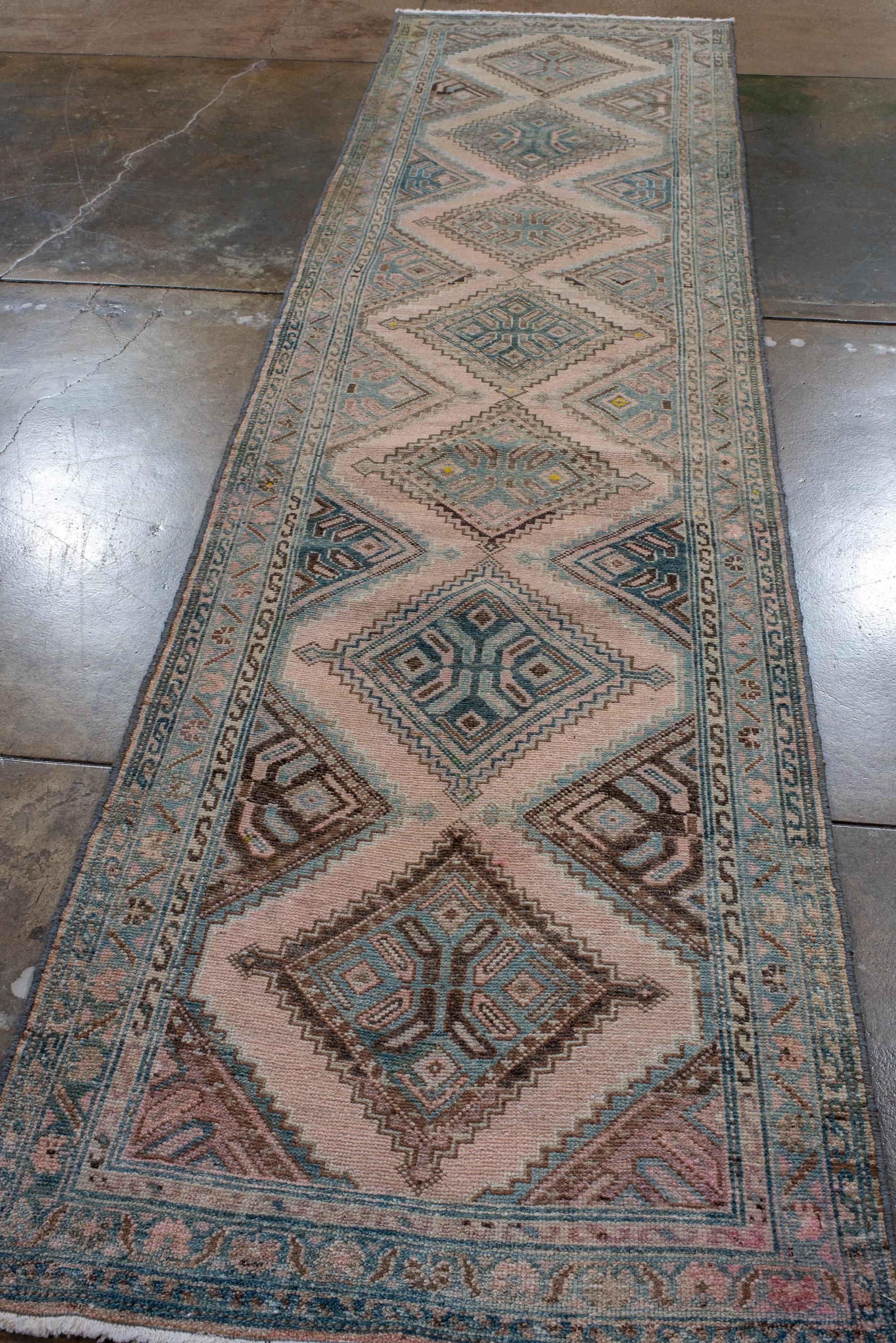 Persian Antique Malayer Runner with Beige Field and Diamond Palmettes  For Sale