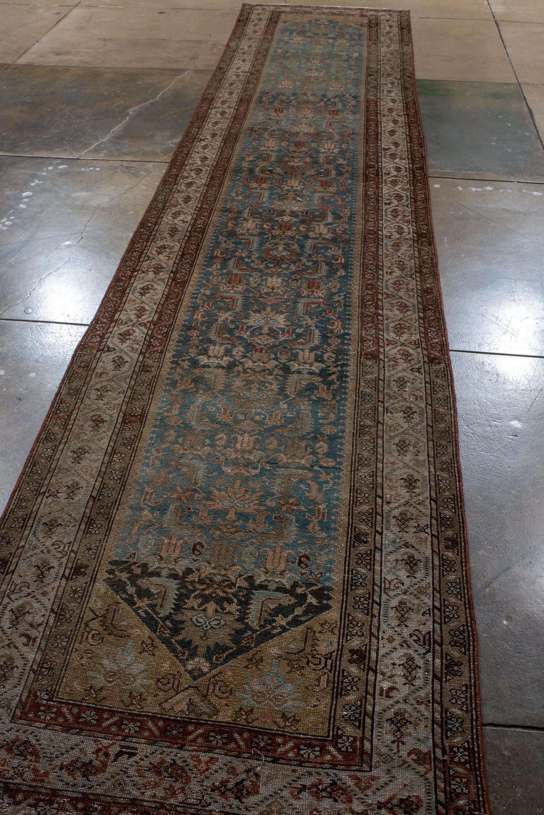 Persian Antique Malayer Runner with Blue Field 