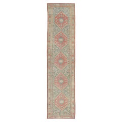 Antique Malayer Runner With Bold Geometric Medallions in Soft Pastels 3'1"x14'1"