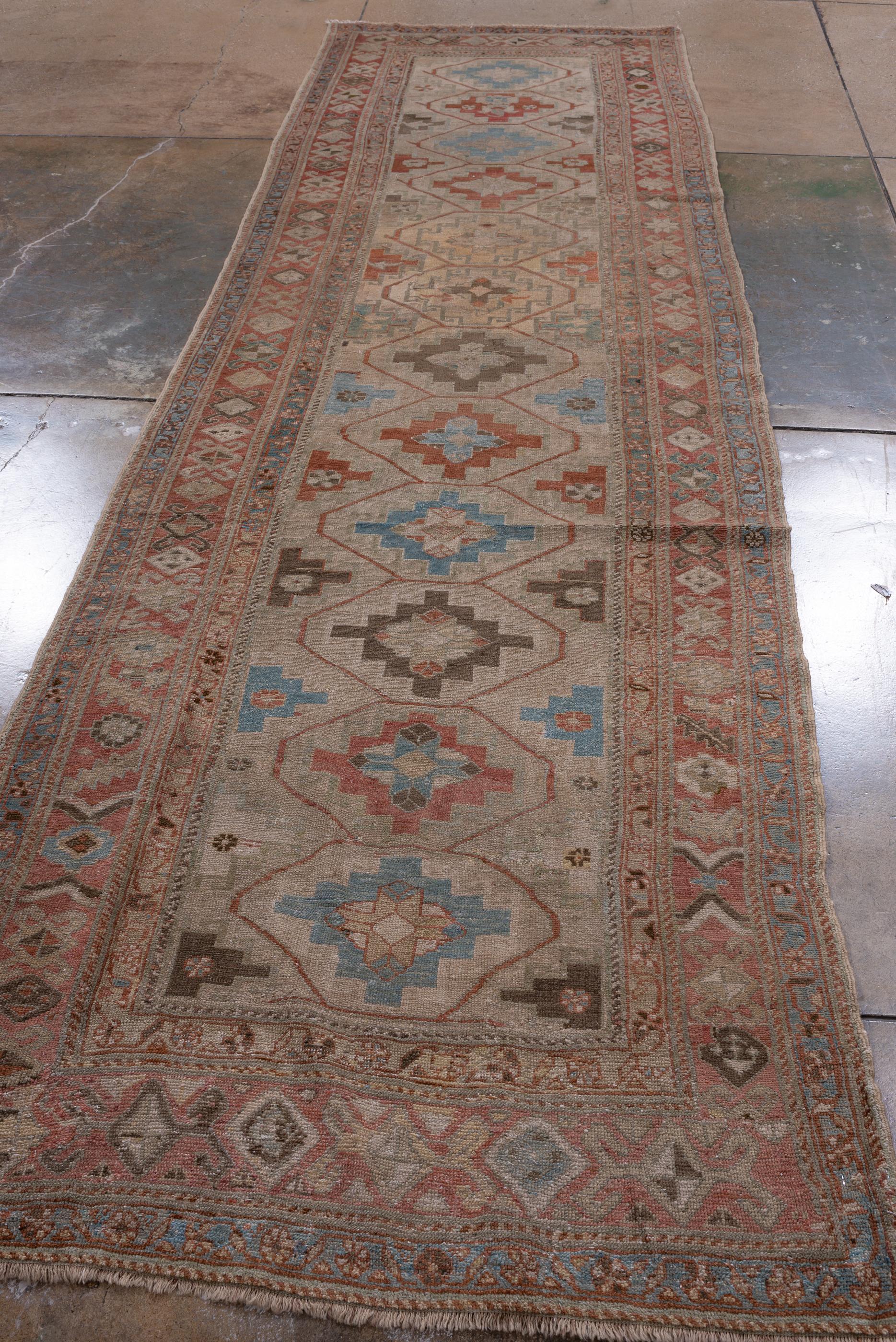 Persian Antique Malayer Runner with Camel-Tone Field  For Sale