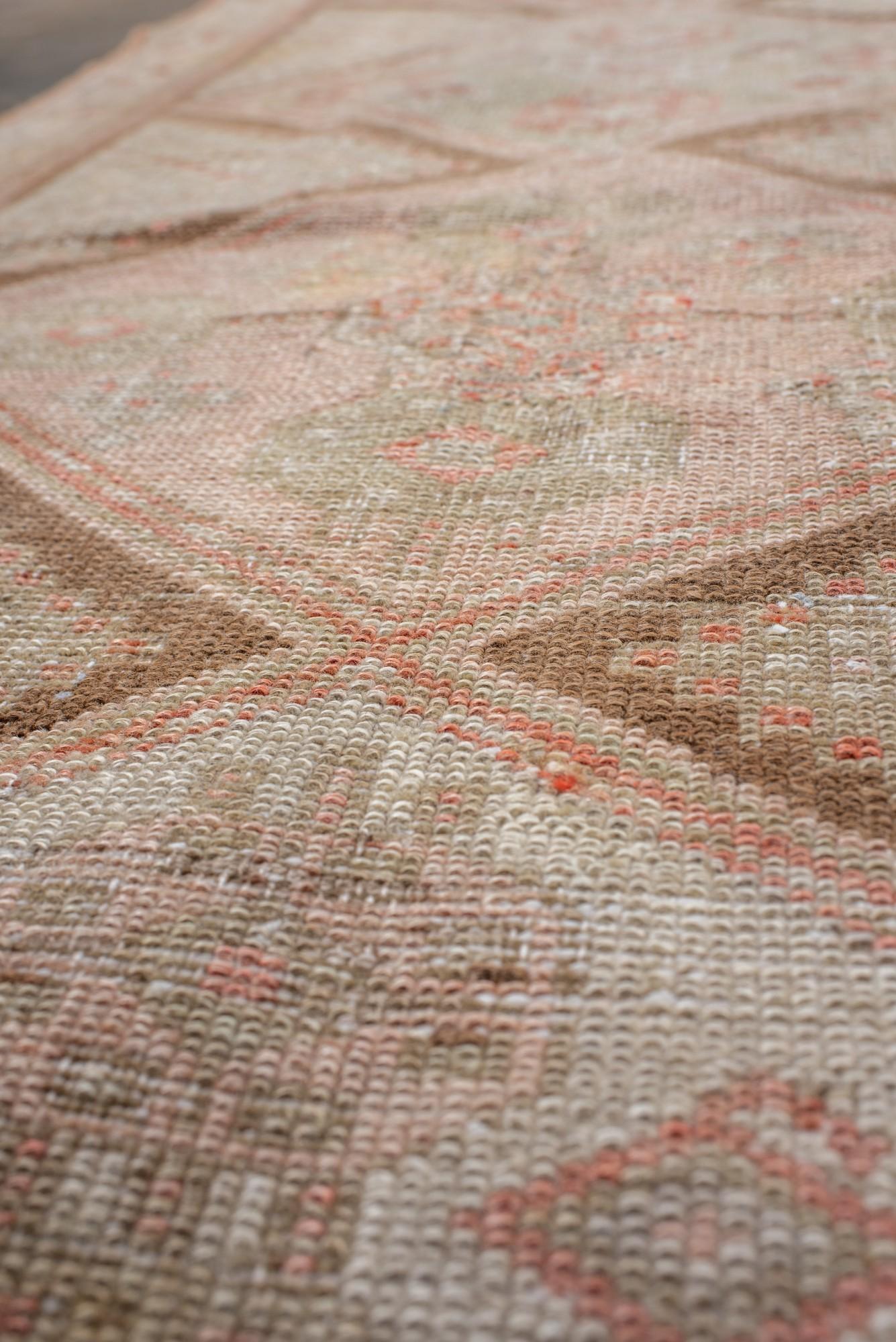 Antique Malayer Runner with Diamond Medallions in Faded Red and Sage In Good Condition For Sale In New York, NY