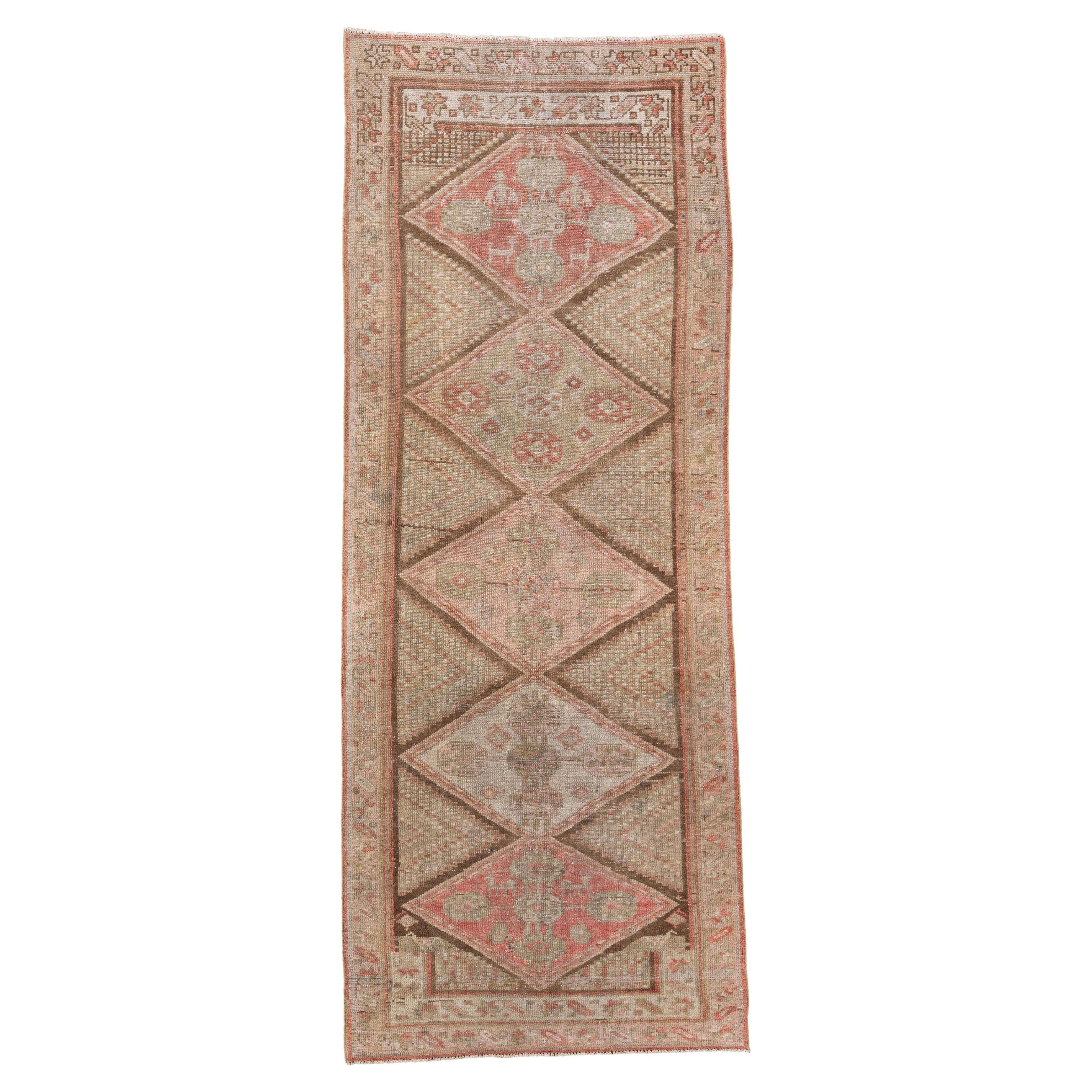 Antique Malayer Runner with Diamond Medallions in Faded Red and Sage For Sale