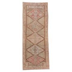 Antique Malayer Runner with Diamond Medallions in Faded Red and Sage