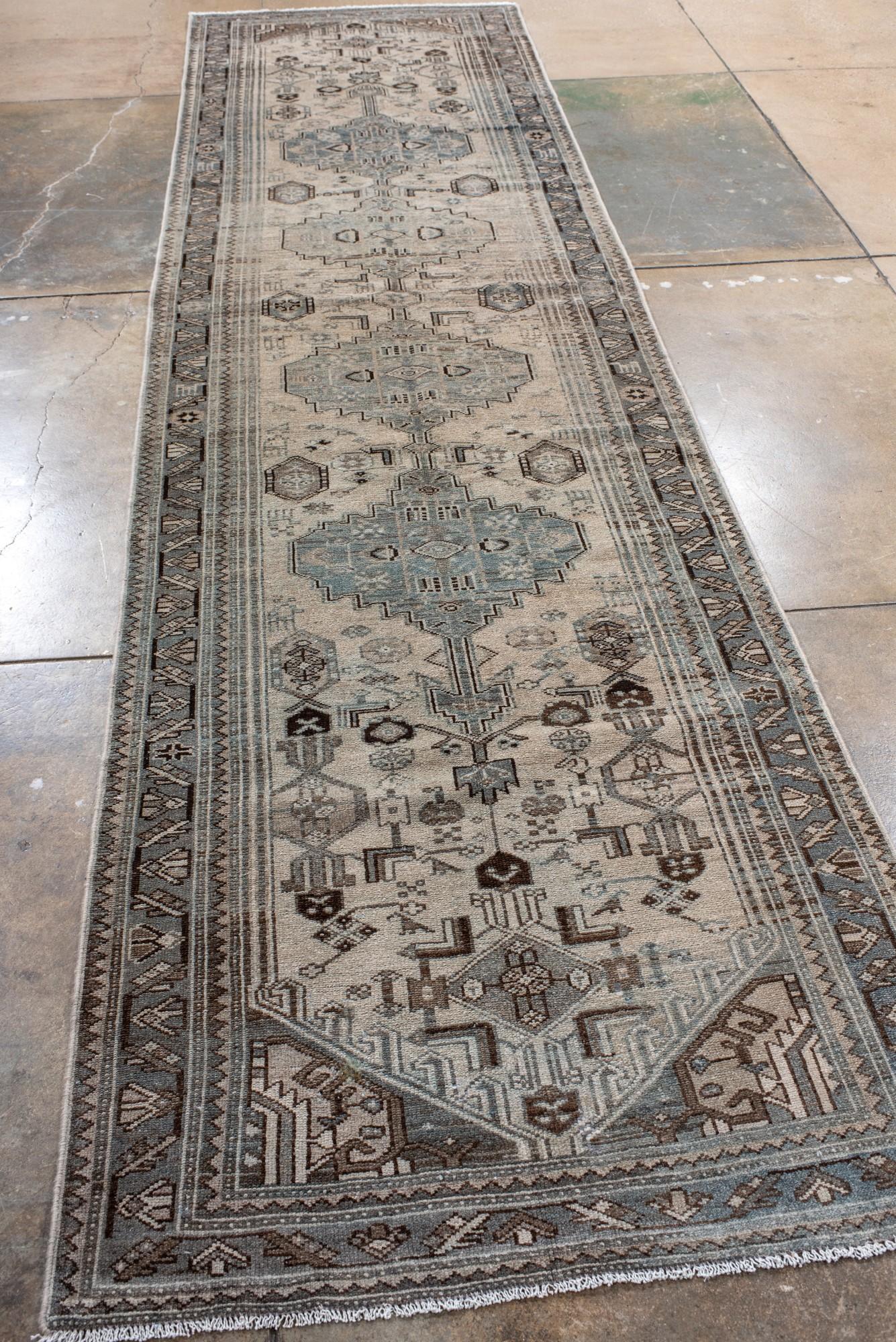 Persian Antique Malayer Runner with Large Blue Medallions For Sale