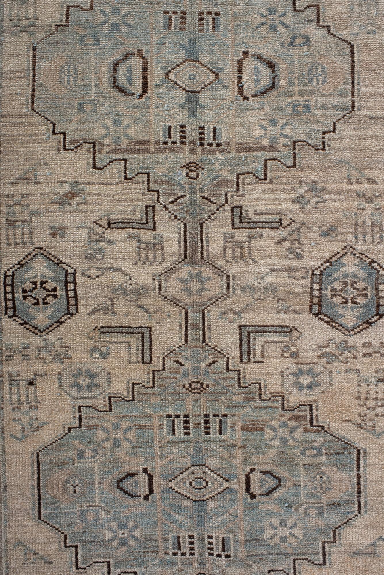 Hand-Knotted Antique Malayer Runner with Large Blue Medallions For Sale