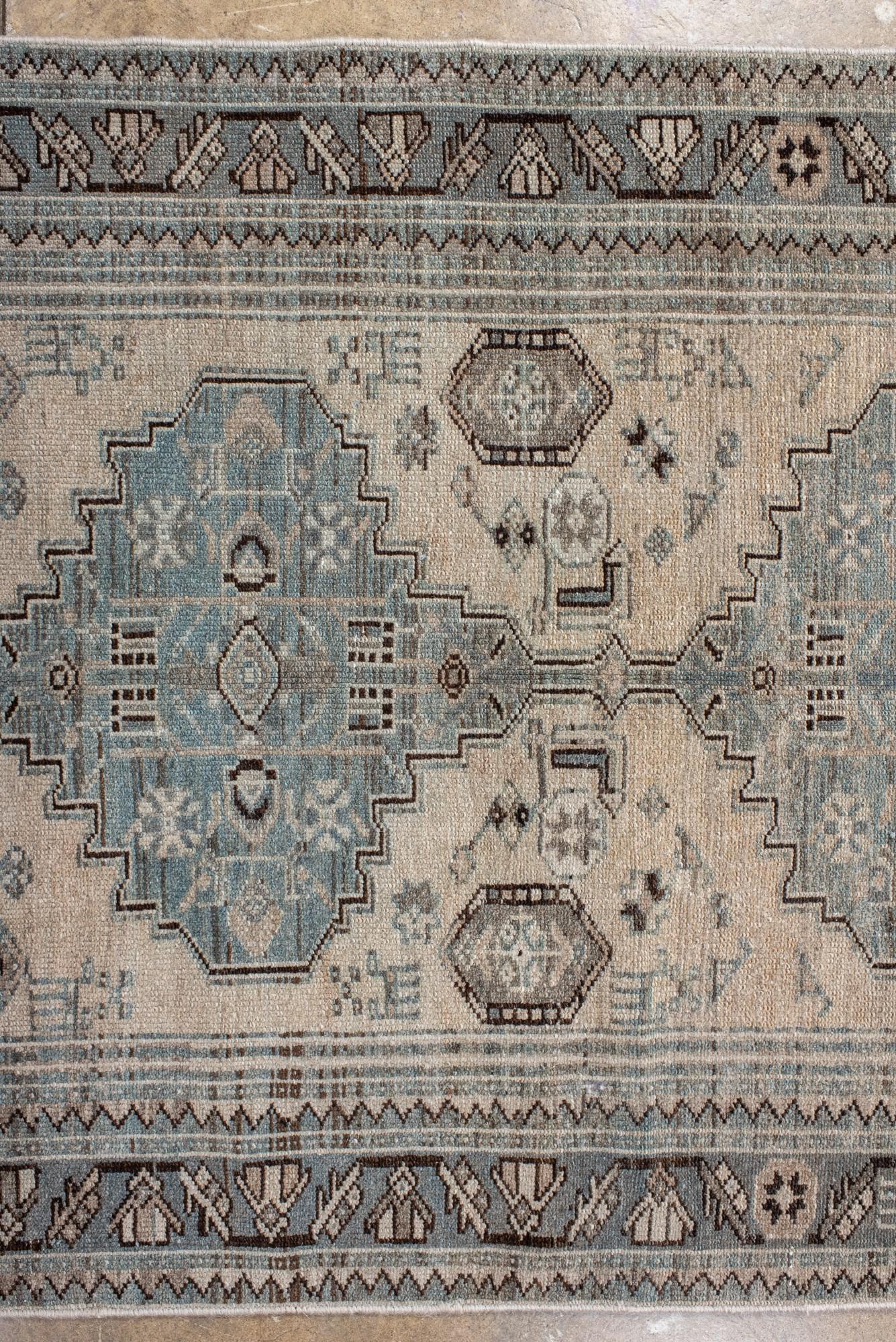 20th Century Antique Malayer Runner with Large Blue Medallions For Sale
