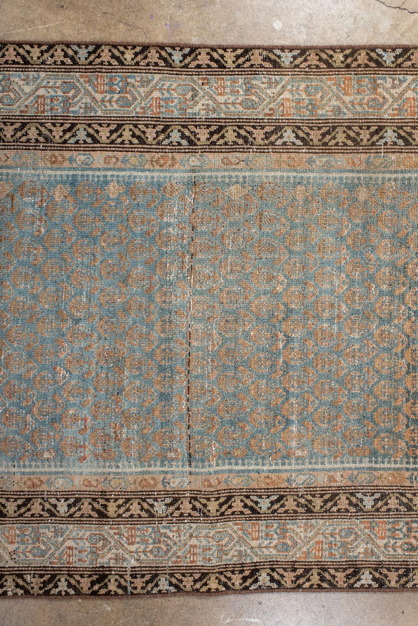 20th Century Antique Malayer Runner with Repeating Herati Pattern in Soft Blue For Sale