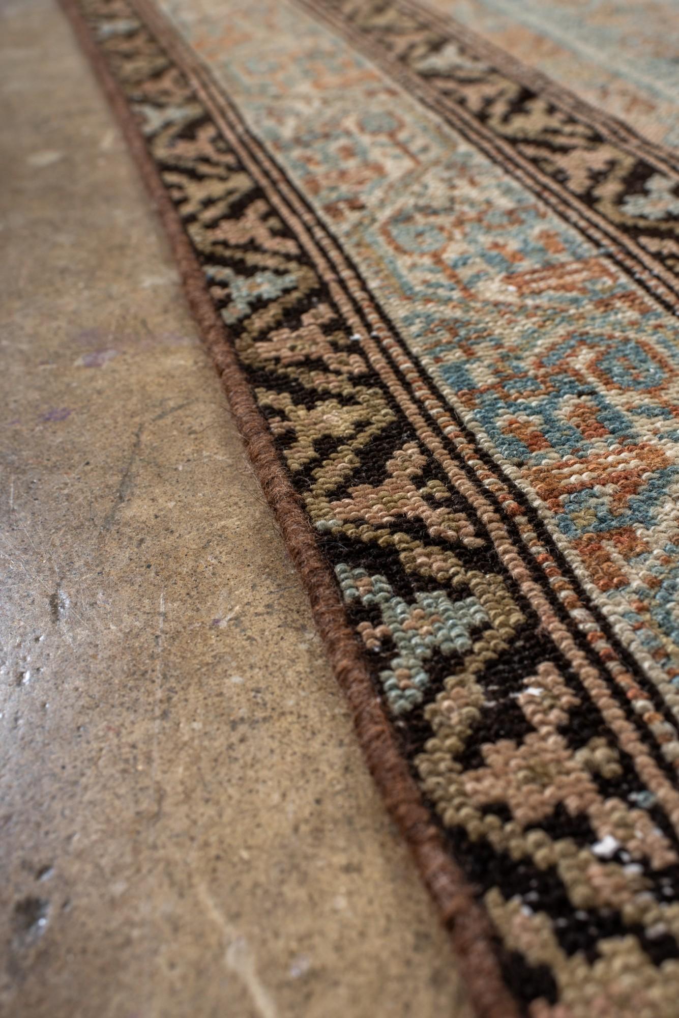 Wool Antique Malayer Runner with Repeating Herati Pattern in Soft Blue For Sale