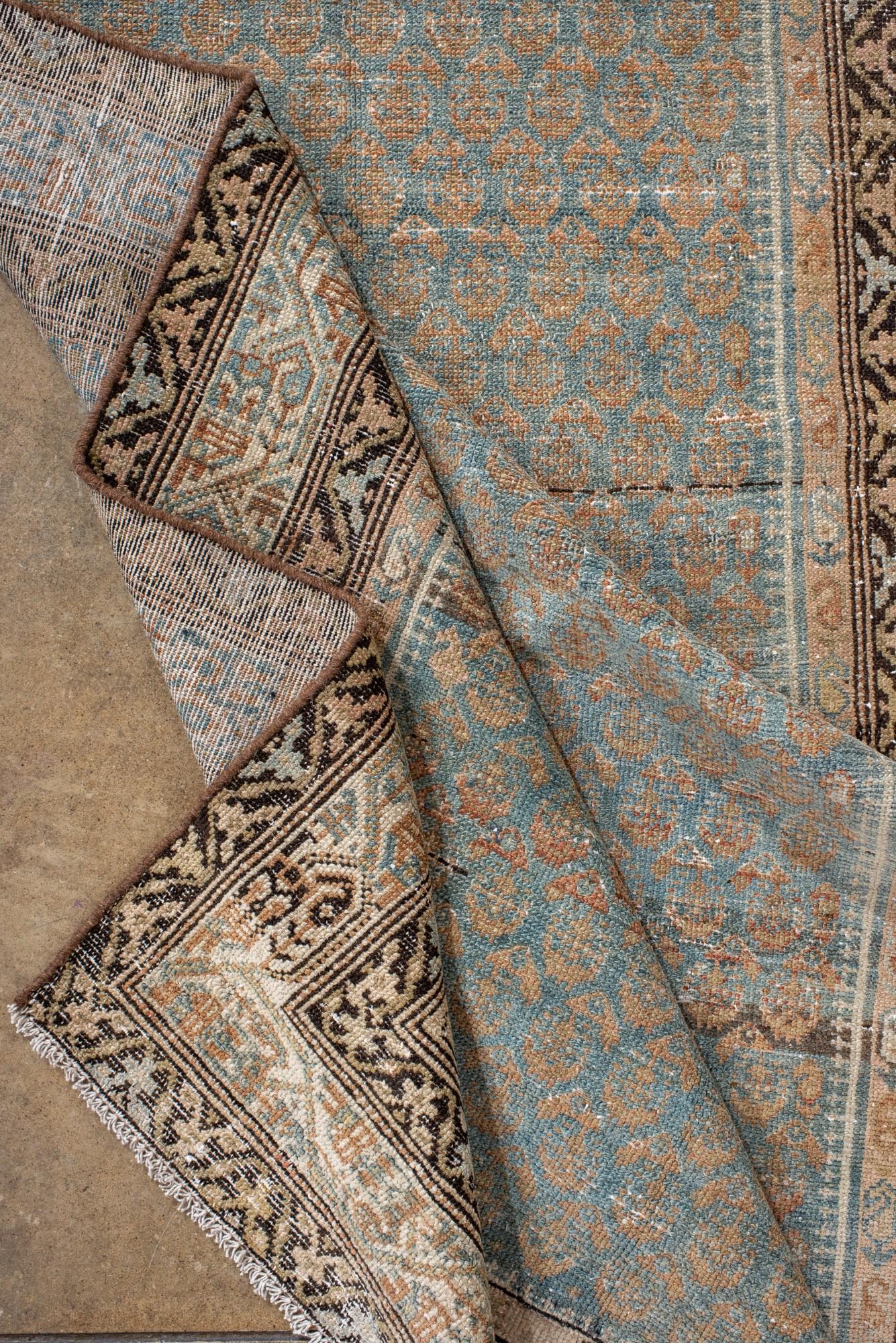Antique Malayer Runner with Repeating Herati Pattern in Soft Blue For Sale 1