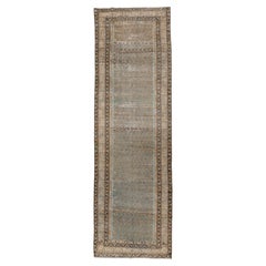 Antique Malayer Runner with Repeating Herati Pattern in Soft Blue