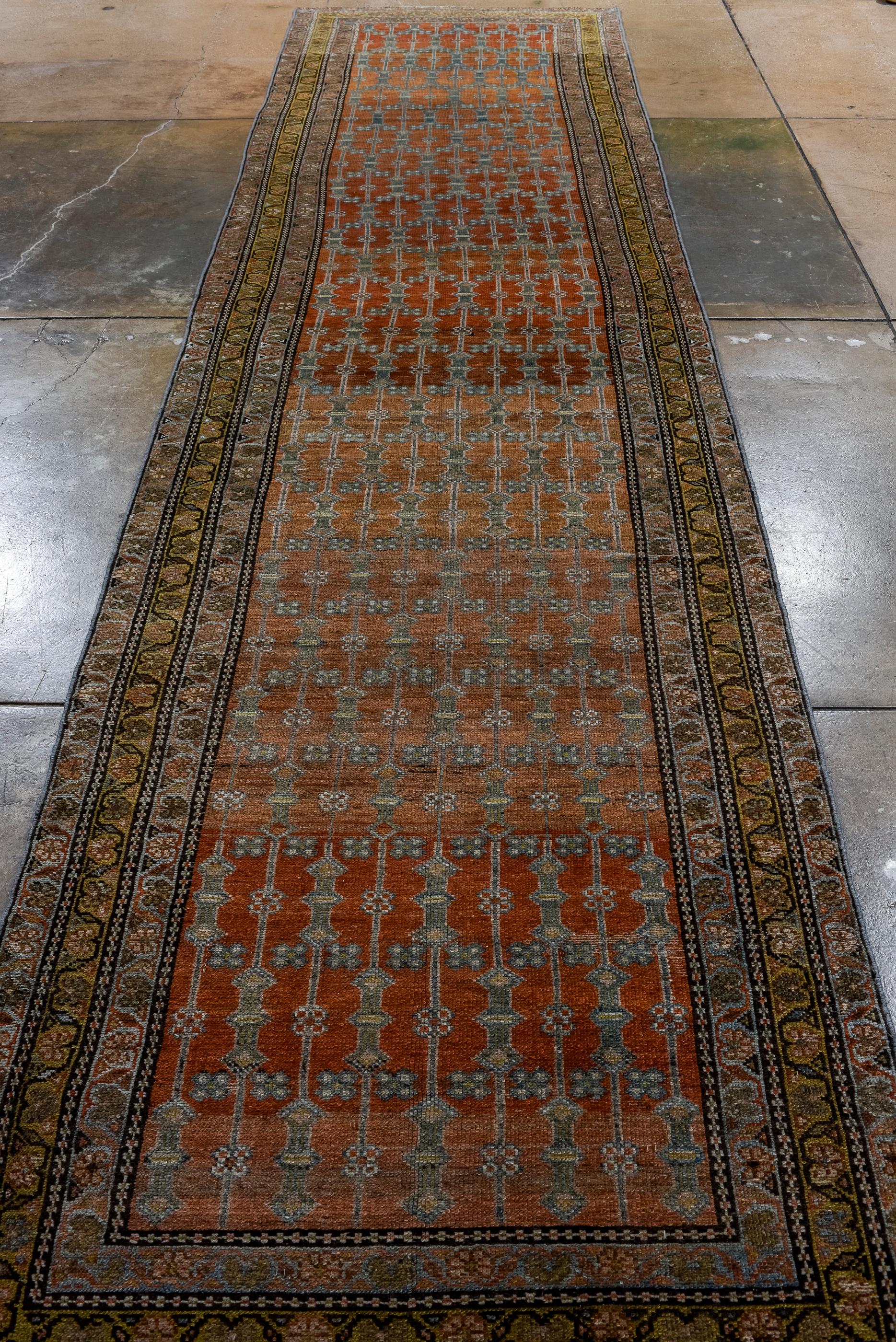 Persian Antique Malayer Runner with Rust and Coral Colors, Circa 1920's