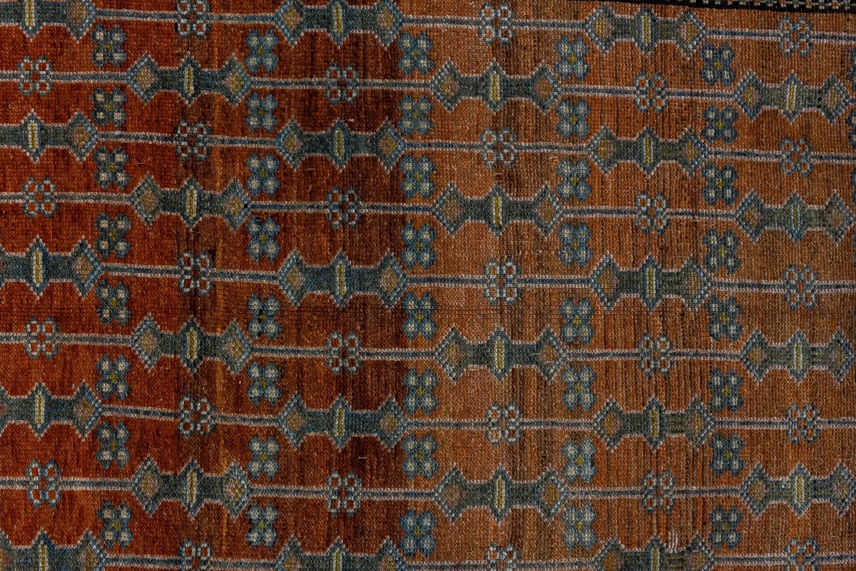 Hand-Knotted Antique Malayer Runner with Rust and Coral Colors, Circa 1920's
