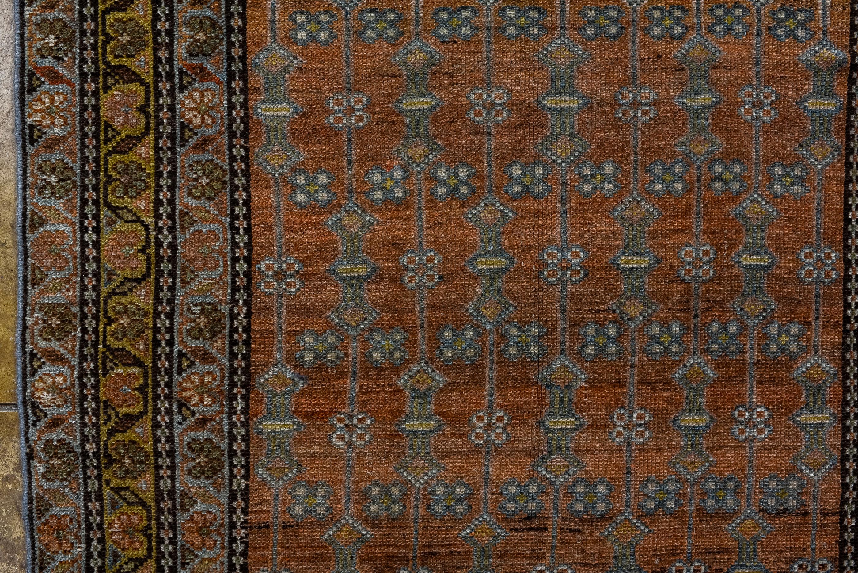 Antique Malayer Runner with Rust and Coral Colors, Circa 1920's In Good Condition For Sale In New York, NY