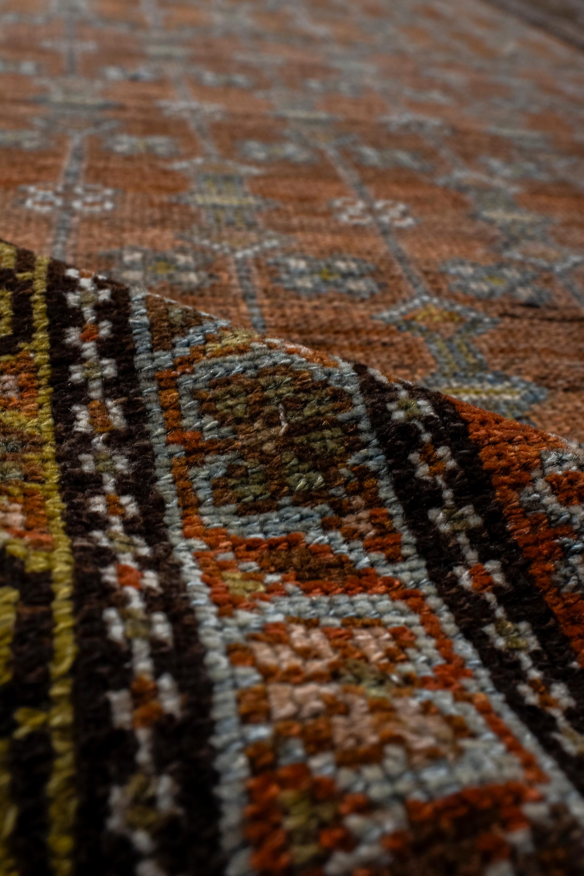Wool Antique Malayer Runner with Rust and Coral Colors, Circa 1920's