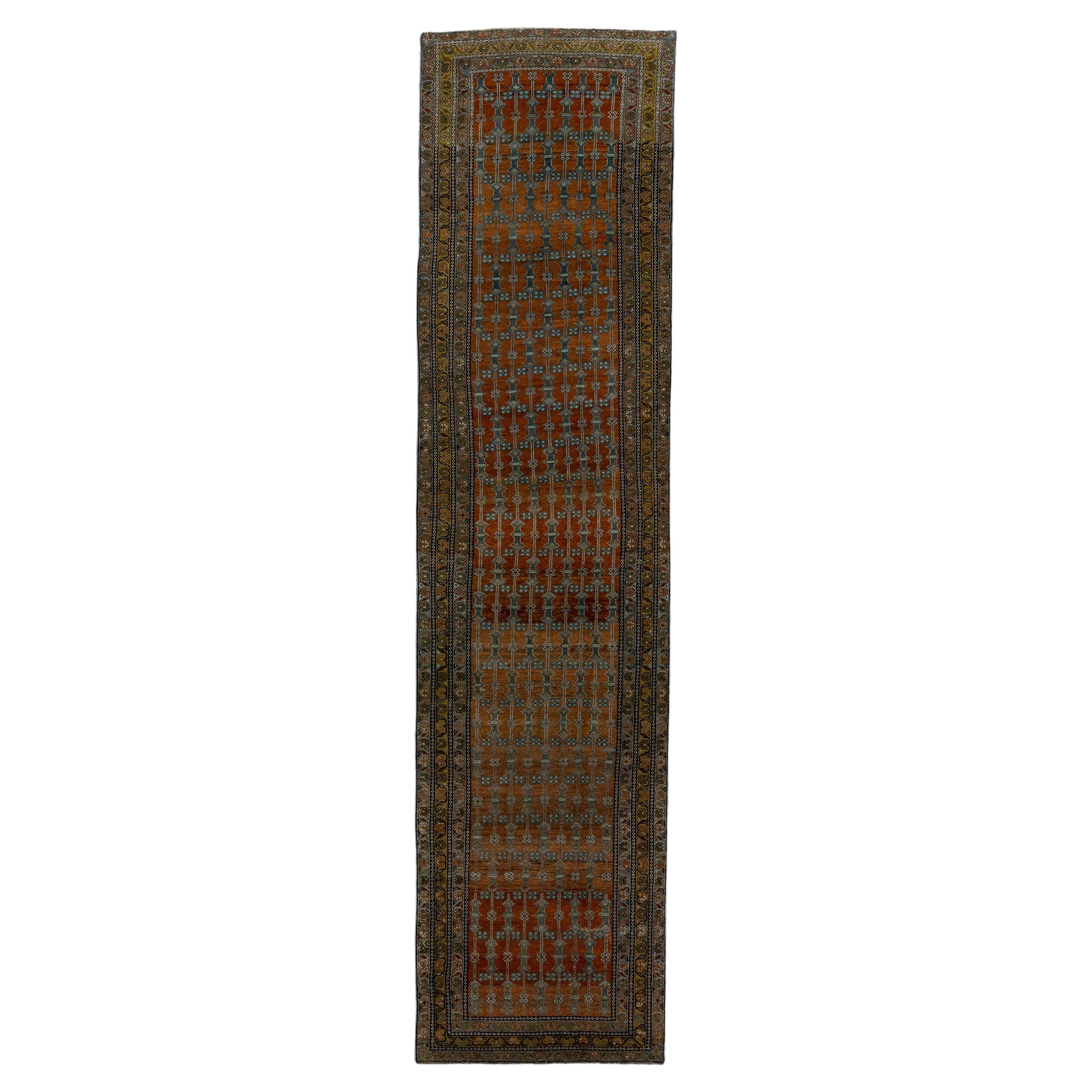 Antique Malayer Runner with Rust and Coral Colors, Circa 1920's For Sale