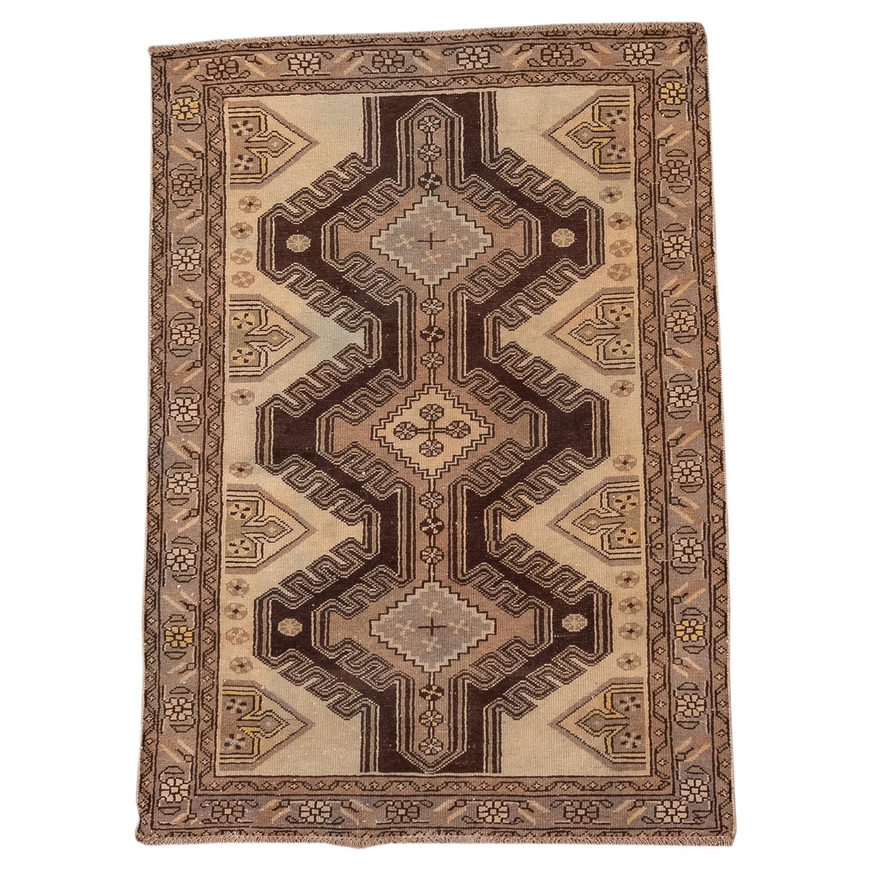 Antique Malayer Scatter Rug, Neutral Palette with Yellow Accents, Circa 1930s For Sale