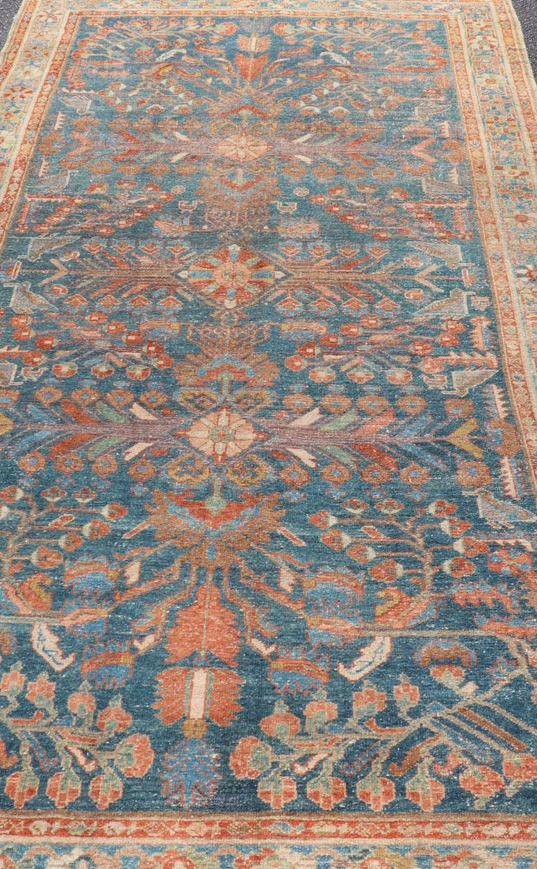 Antique Malayer Rug with Floral Medallion Design in Blue and Cream  For Sale 3
