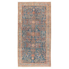 Antique Malayer Rug with Floral Medallion Design in Blue and Cream 