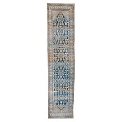 Antiker Läufer im Malayer-Stil mit durchgängigem geometrischem Gittermuster in Indigo und Elfenbein