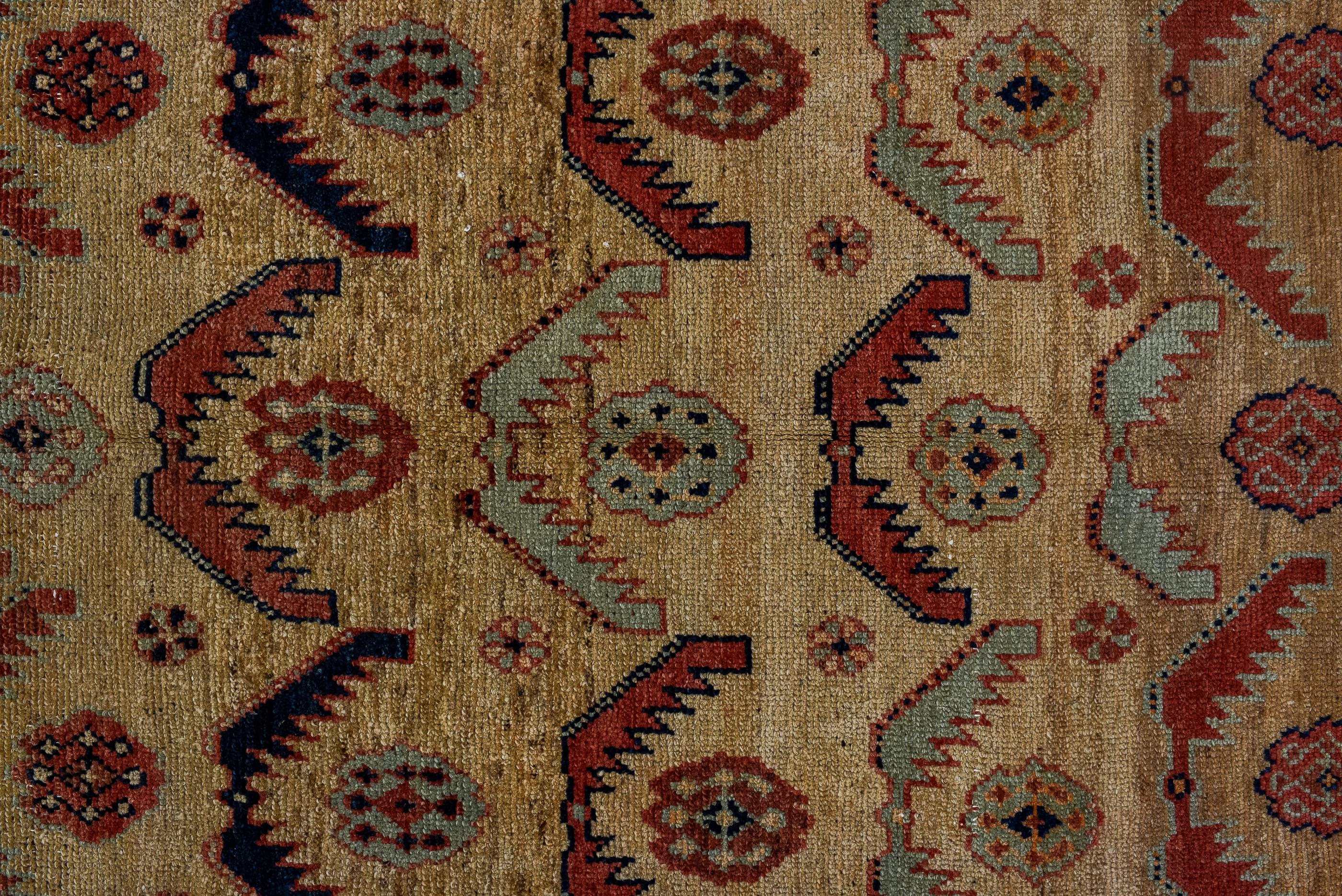Hand-Knotted Antique Malayer Village Rug with Camel Field and Rosette Design For Sale
