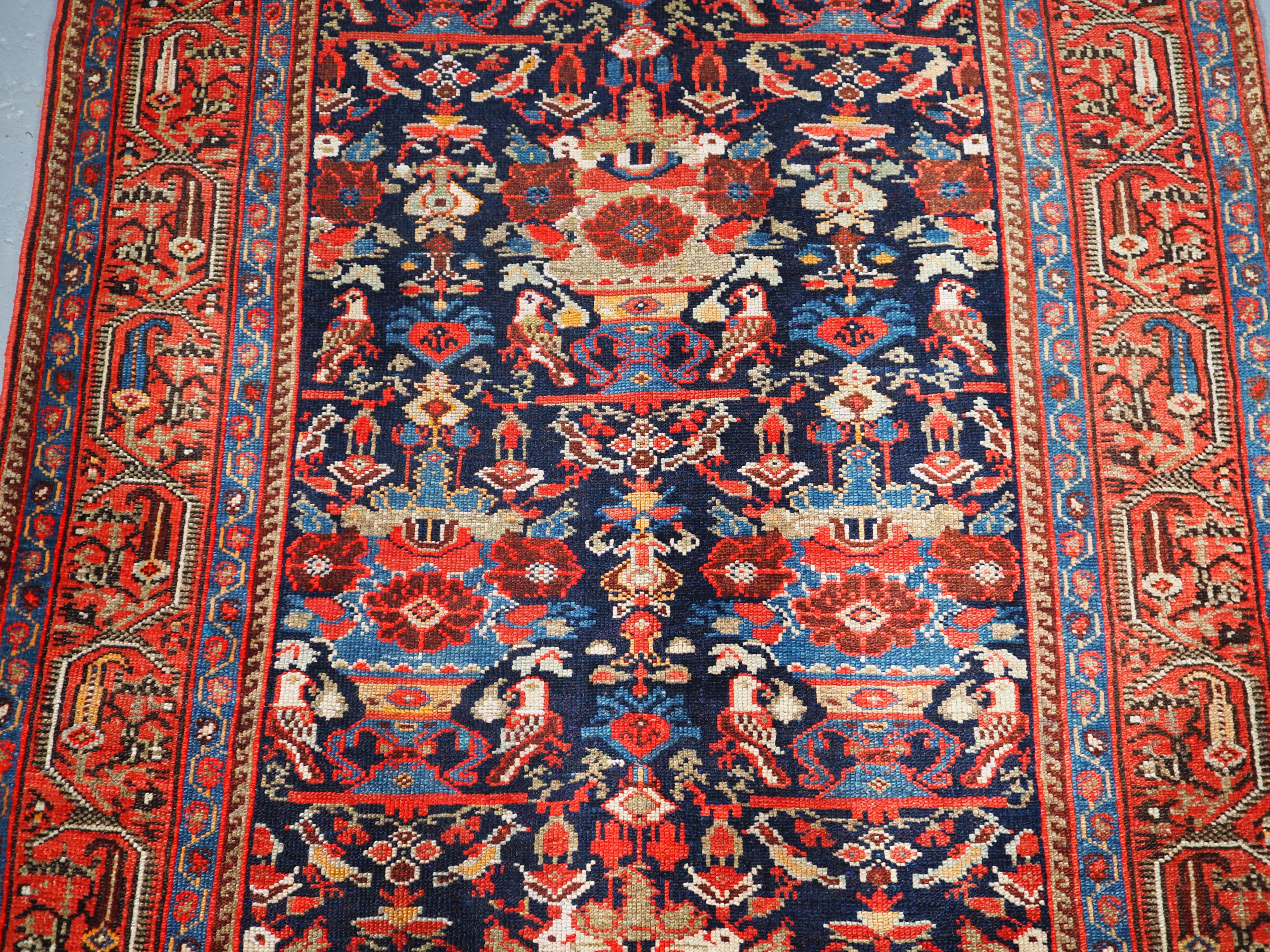 Wool Antique Malayer Village Rug with Vase/Peacock Design, circa 1900 For Sale