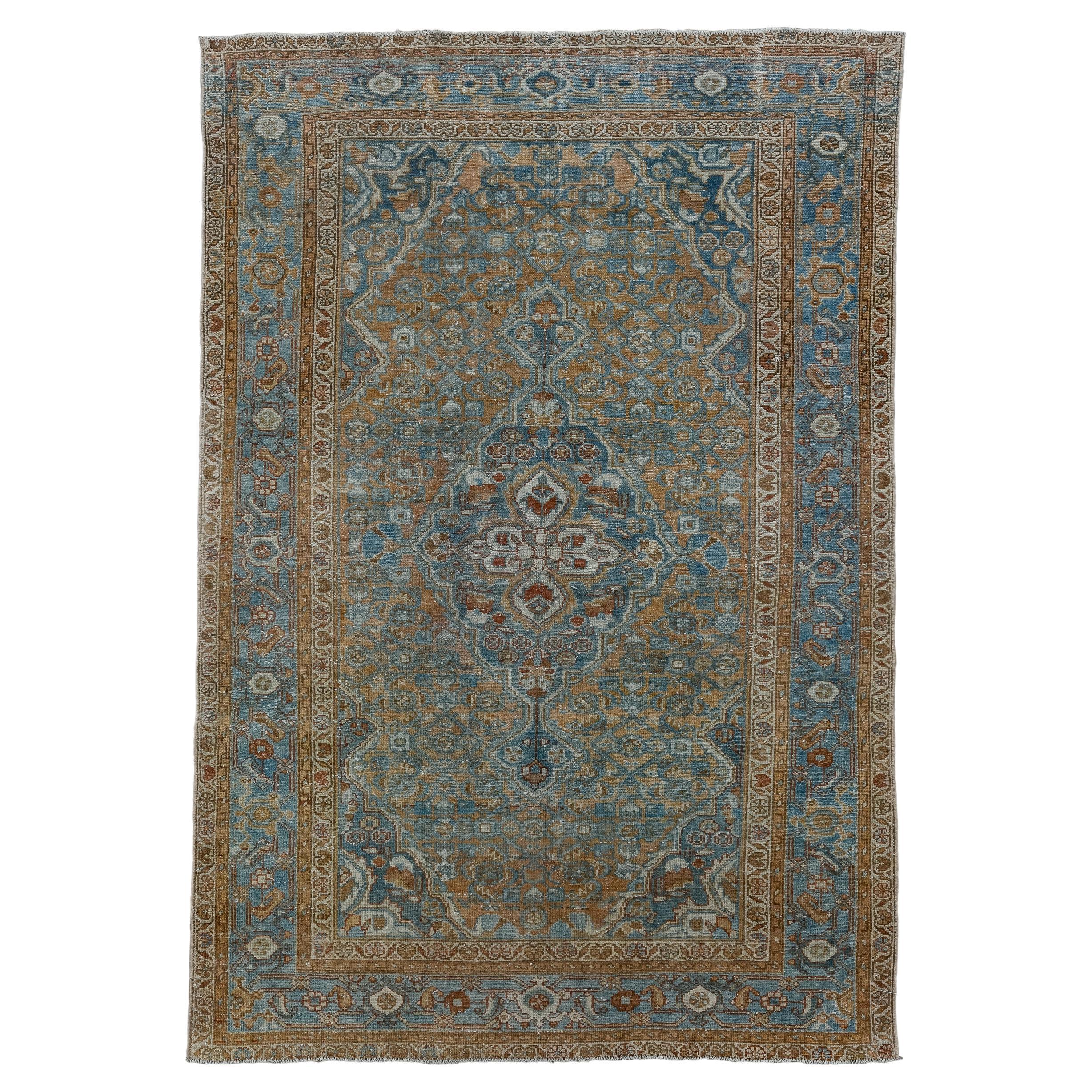 Antique Malayer with Blue Colors and Classic  Persian Medallion 