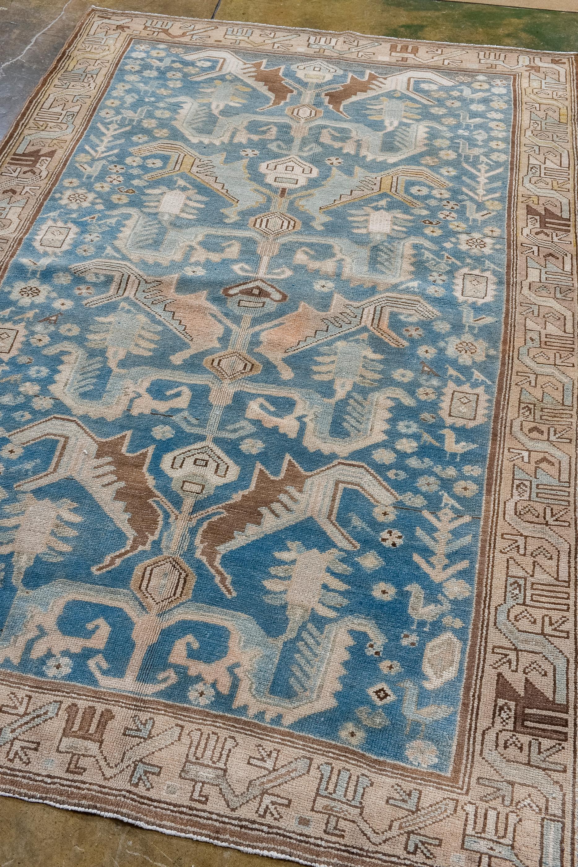 Persian Antique Malayer with Blue Field and Leaf Design For Sale
