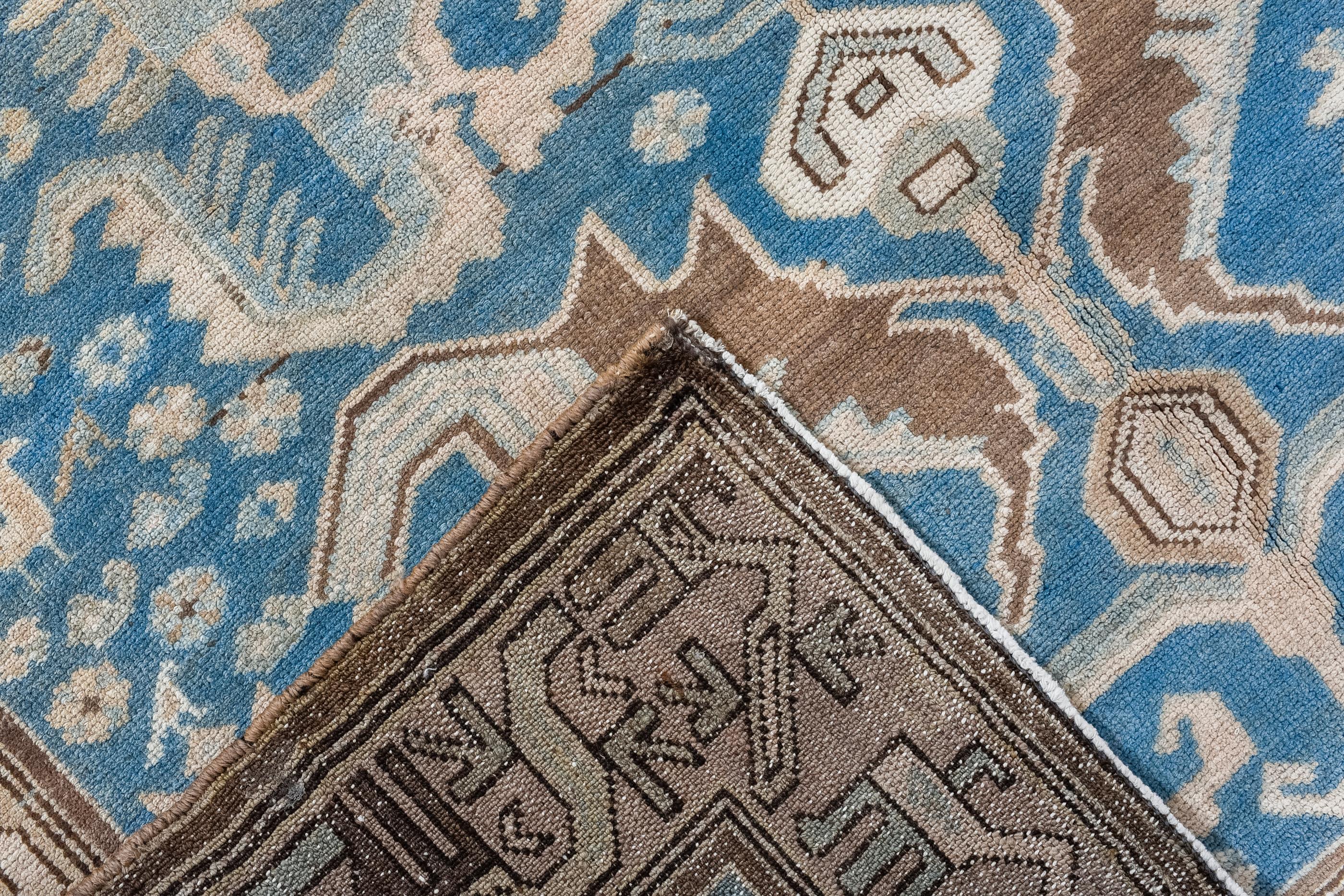 20th Century Antique Malayer with Blue Field and Leaf Design For Sale