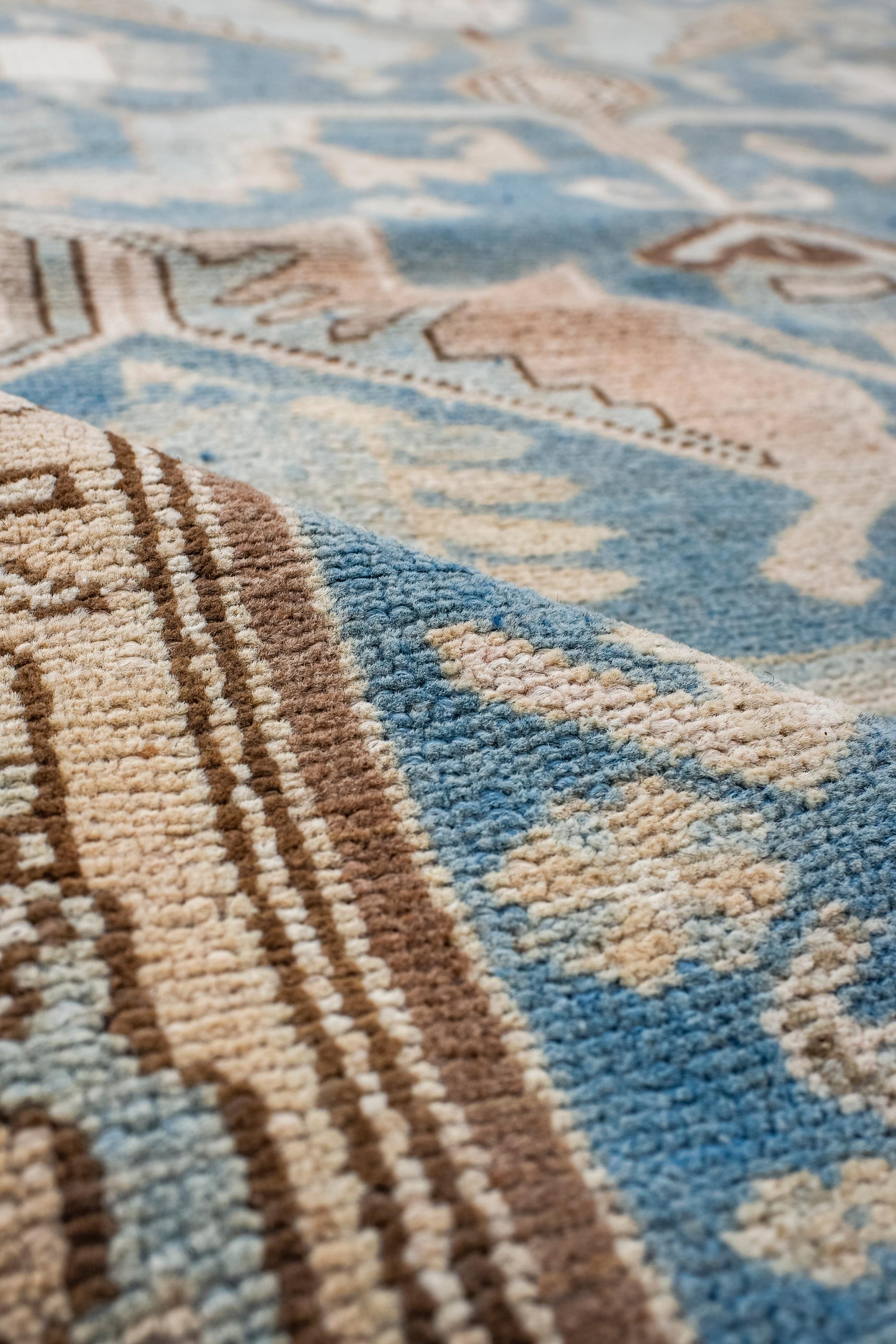 Wool Antique Malayer with Blue Field and Leaf Design For Sale