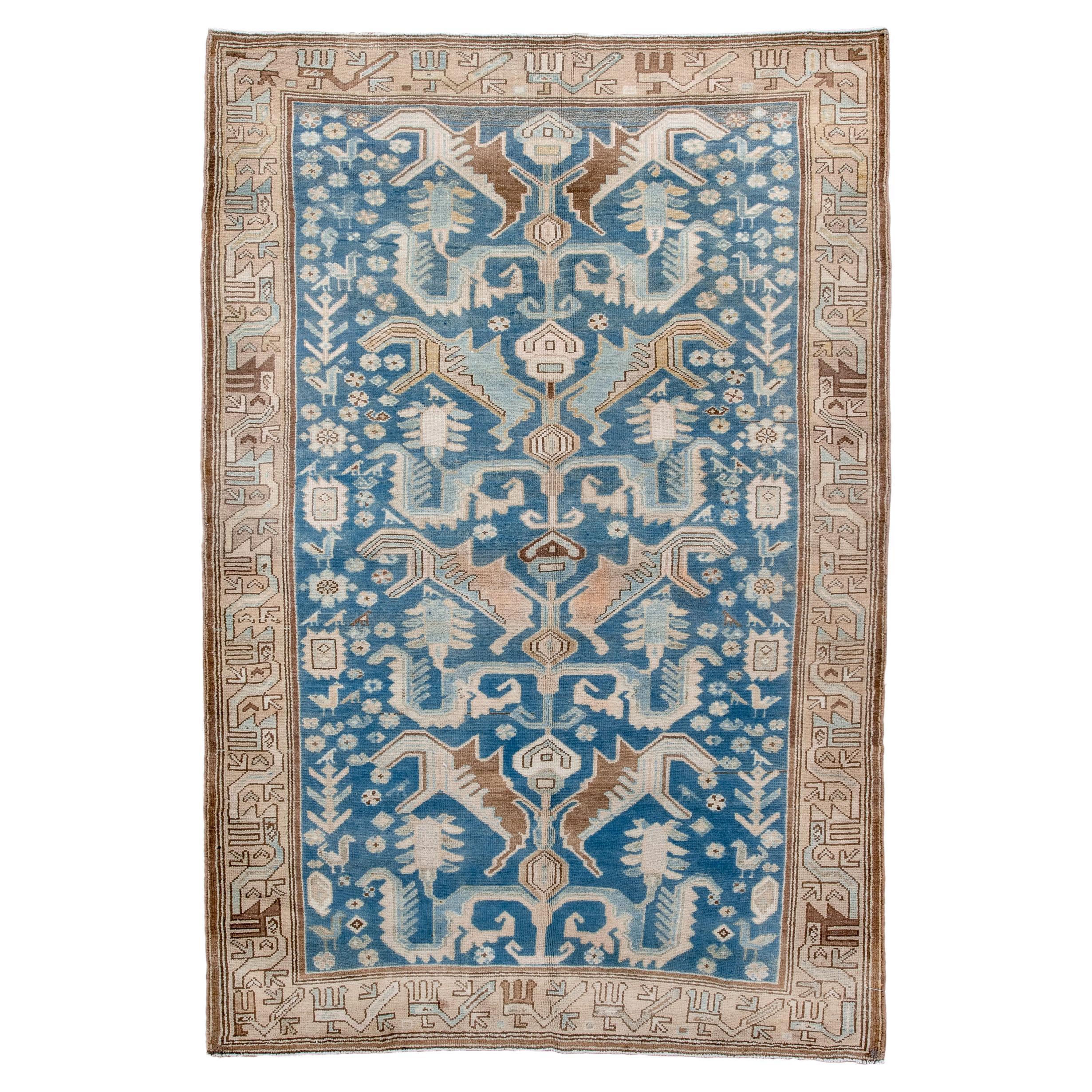 Antique Malayer with Blue Field and Leaf Design For Sale