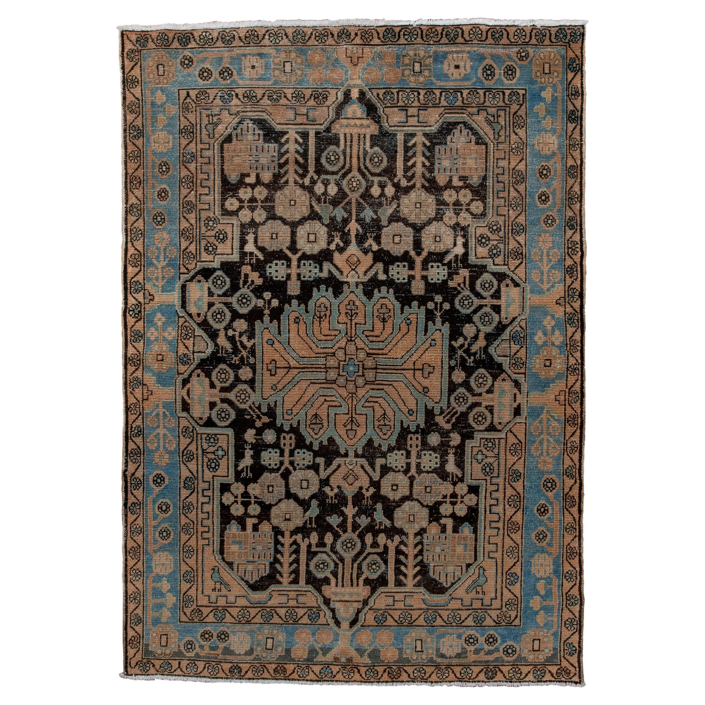 Antique Malayer with Dark Field and Light Blue Border