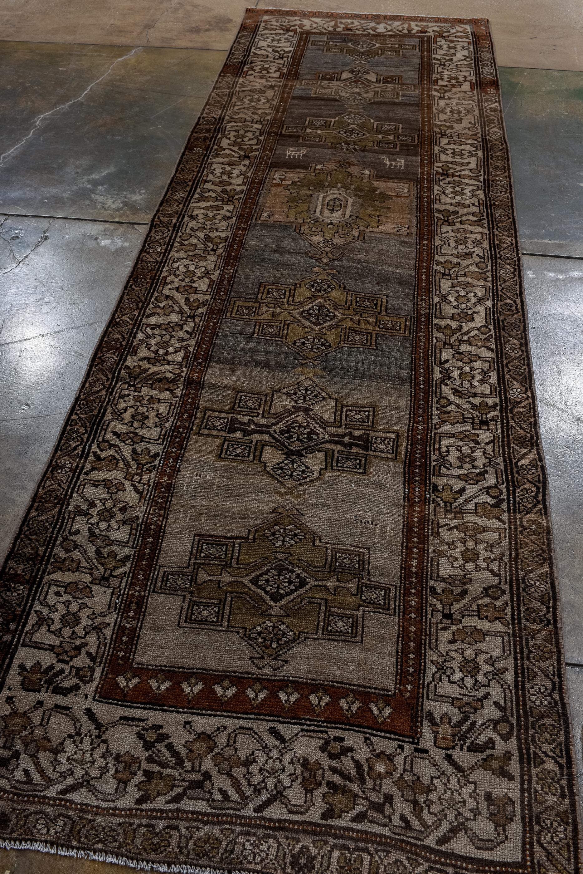 Persian Antique Malayer with Slate Field and a Cream Border For Sale